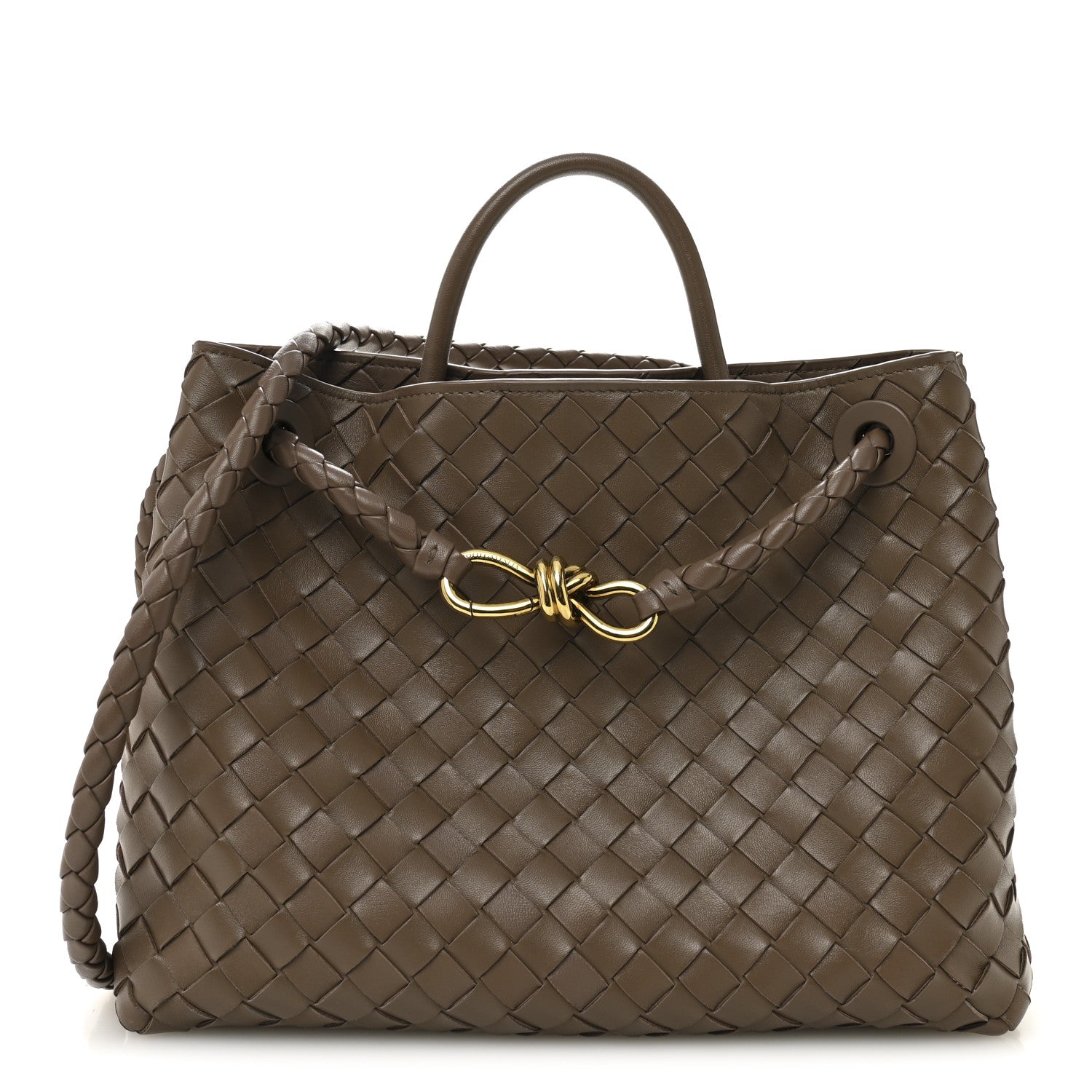 BOTTEGA VENETA ダークブラウン トートバッグ Bottega Veneta Nappa Intrecciato Medium Andiamo Shoulder Bag Taupe