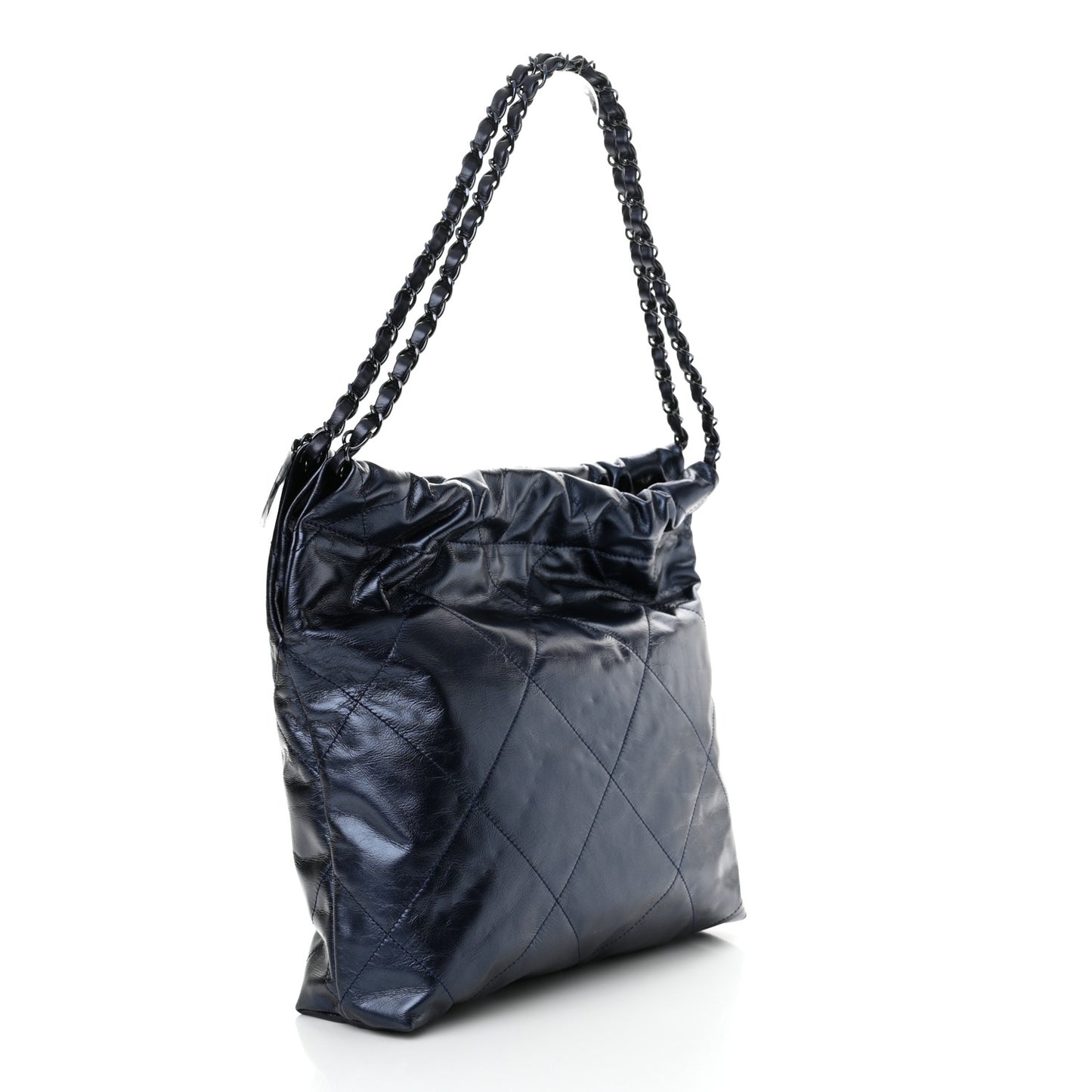 Metallic Calfskin Quilted Small Chanel 22 Navy Blue