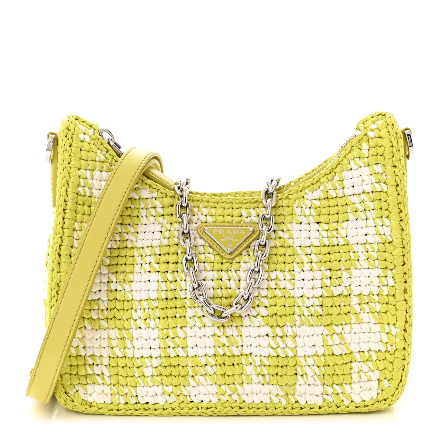 Yarn Raffia Effect Crochet Mini Re-Edition Shoulder Bag Citron Yellow