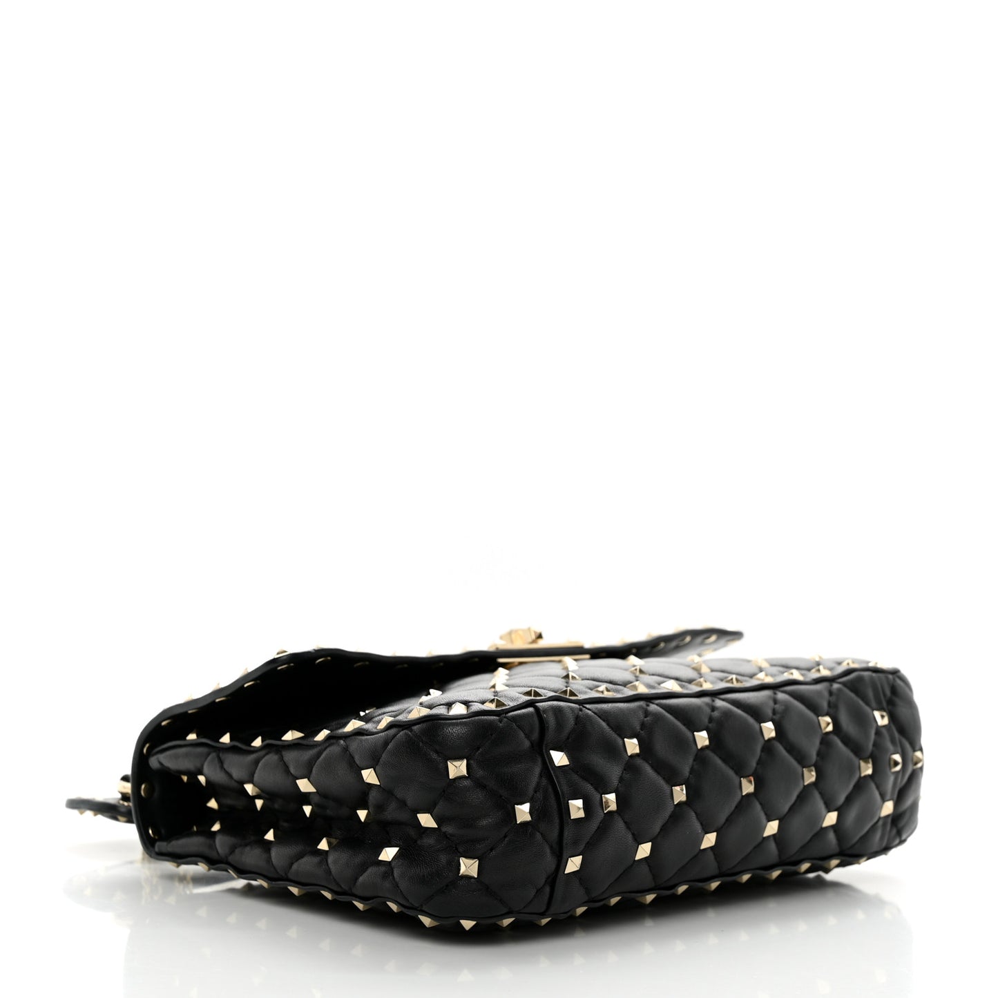 Lambskin Medium Rockstud Spike Shoulder Bag Black