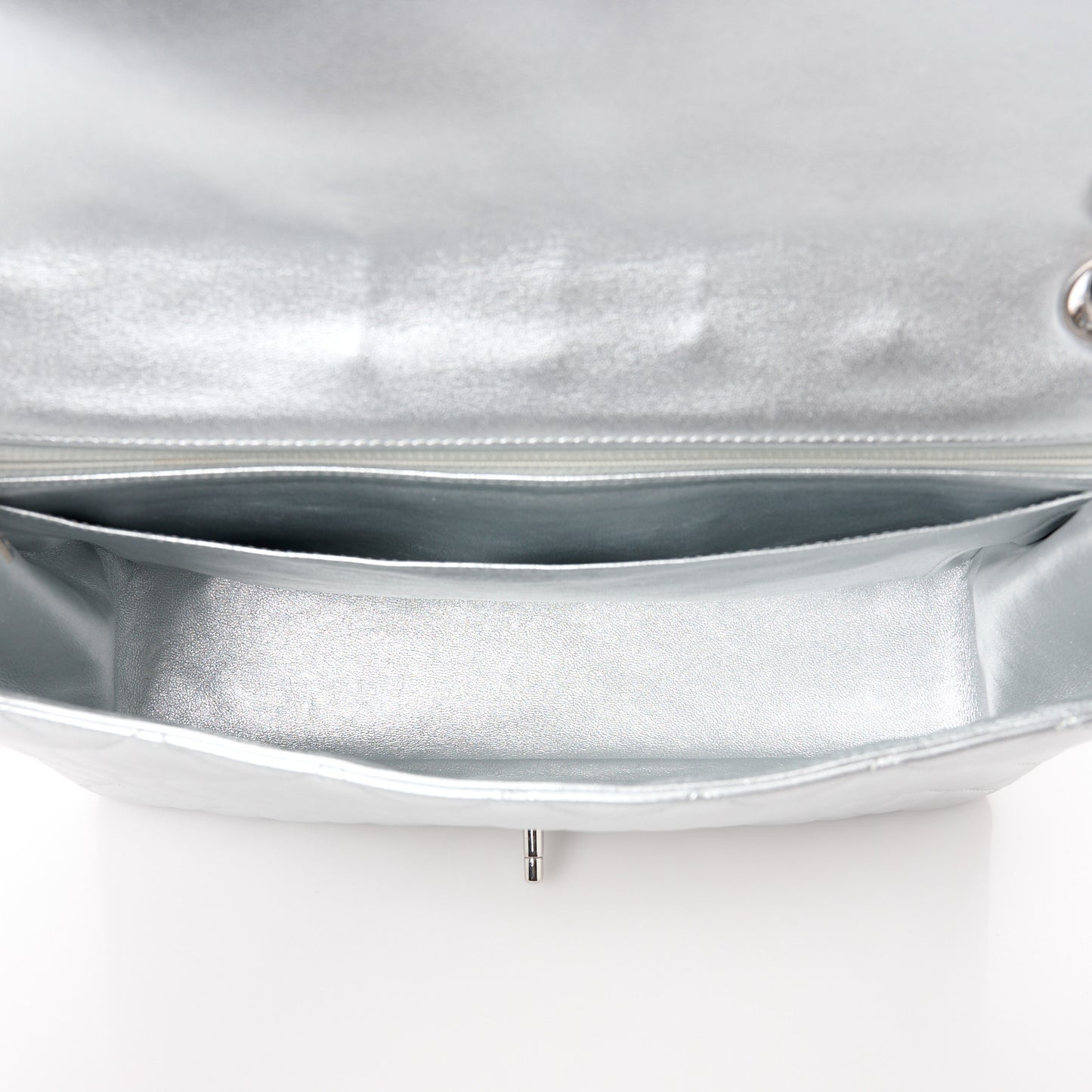 Metallic Lambskin Quilted Maxi Single Flap Silver