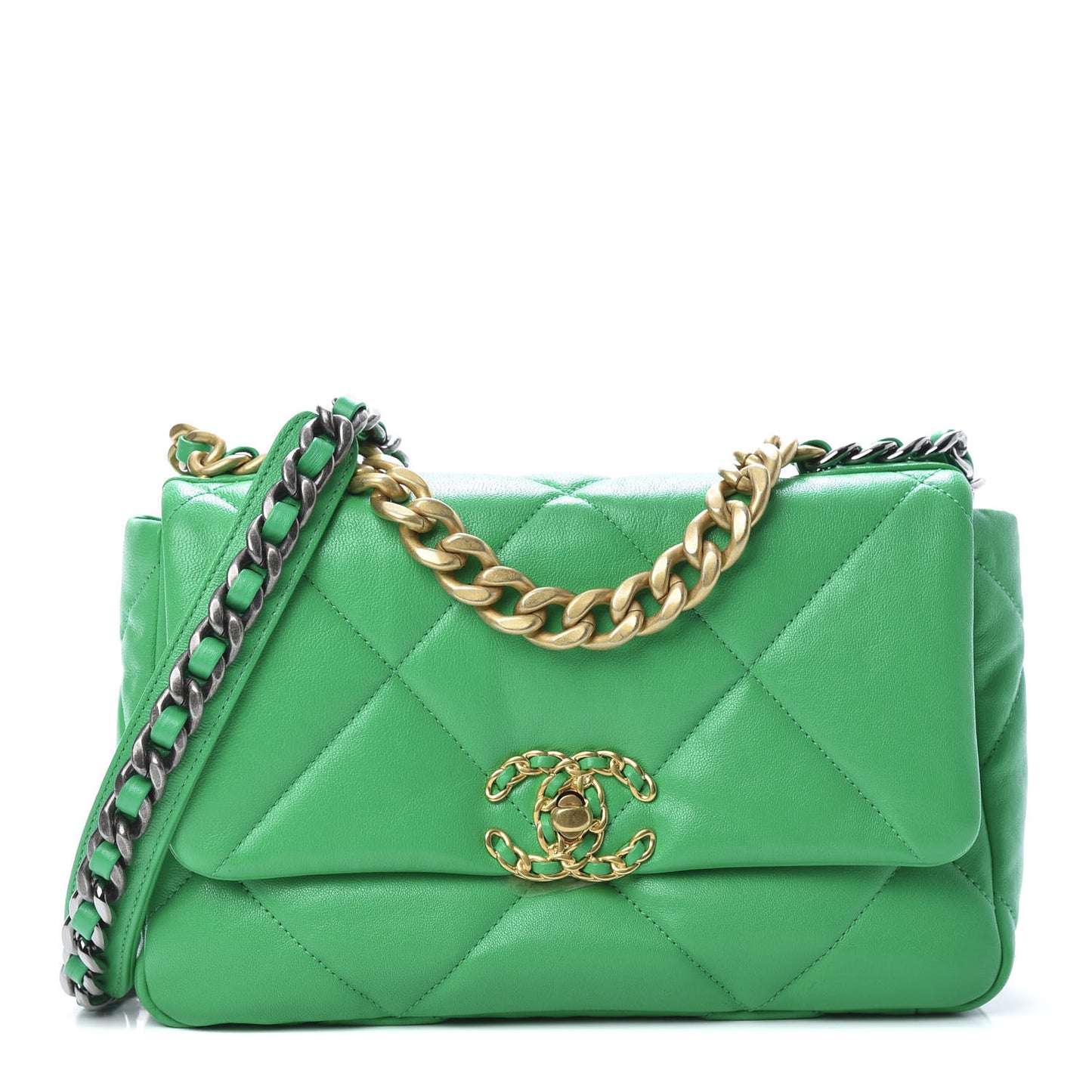 Lambskin Quilted Medium 19 Flap Green