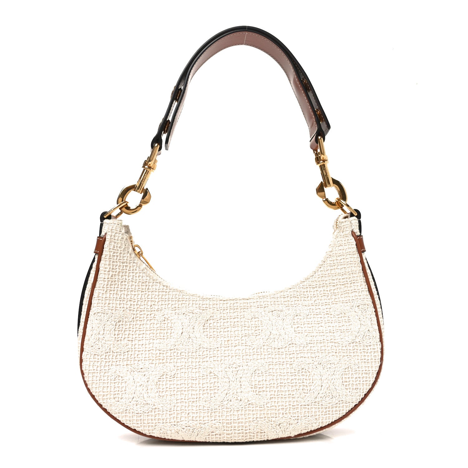 Celine Crochet Embroidered Ava Triomphe Shoulder Bag White Tan