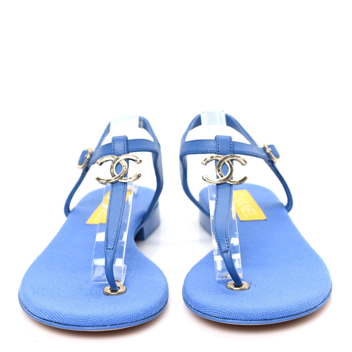 Lambskin CC Logo Thong Sandals 37 Blue