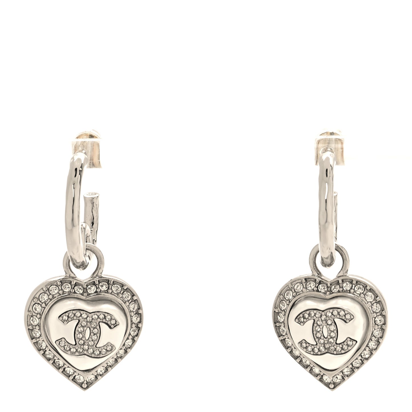Pearl Crystal CC Heart Drop Earrings Silver