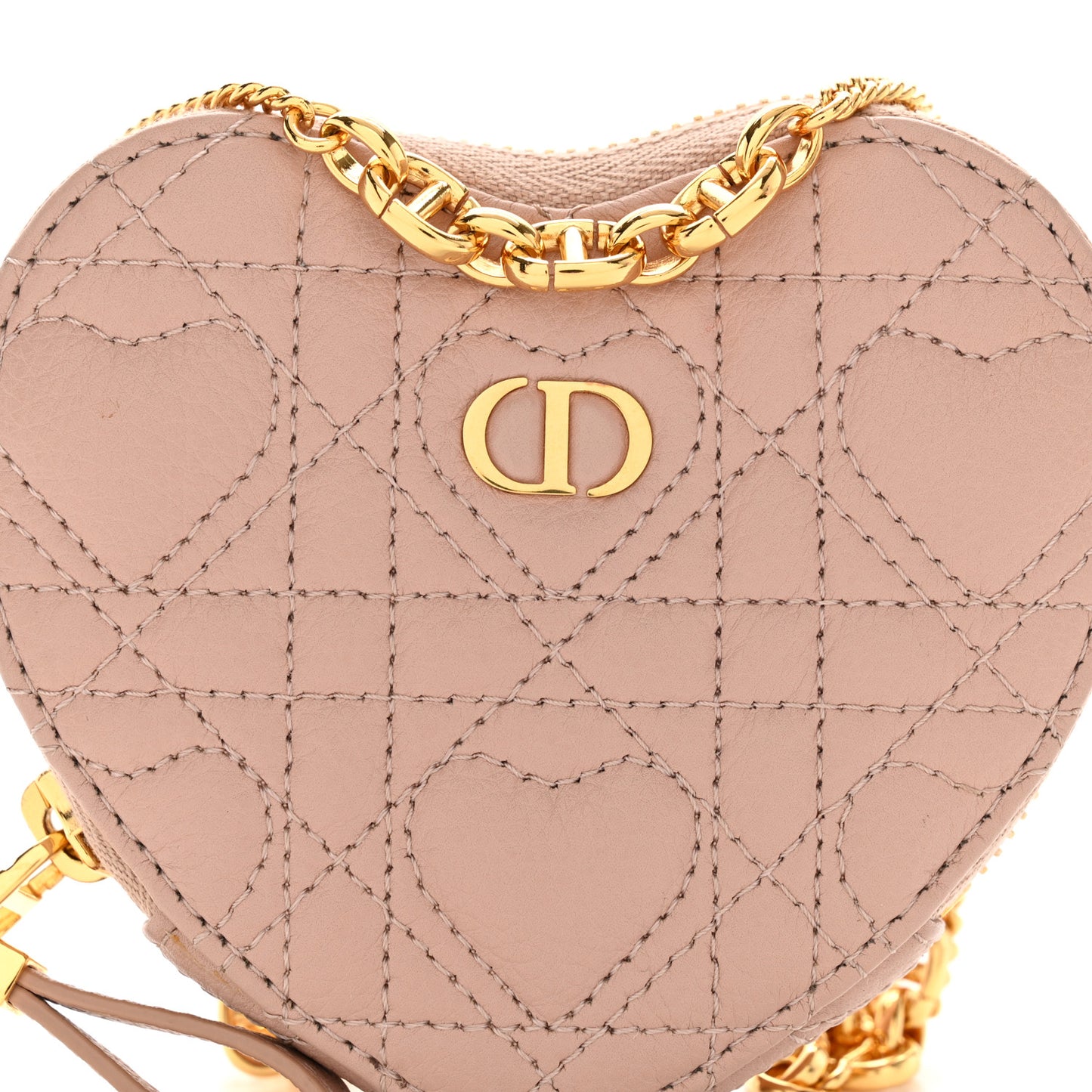 Calfskin Cannage Dioramour Caro Heart Pouch With Chain Rose Des Vents