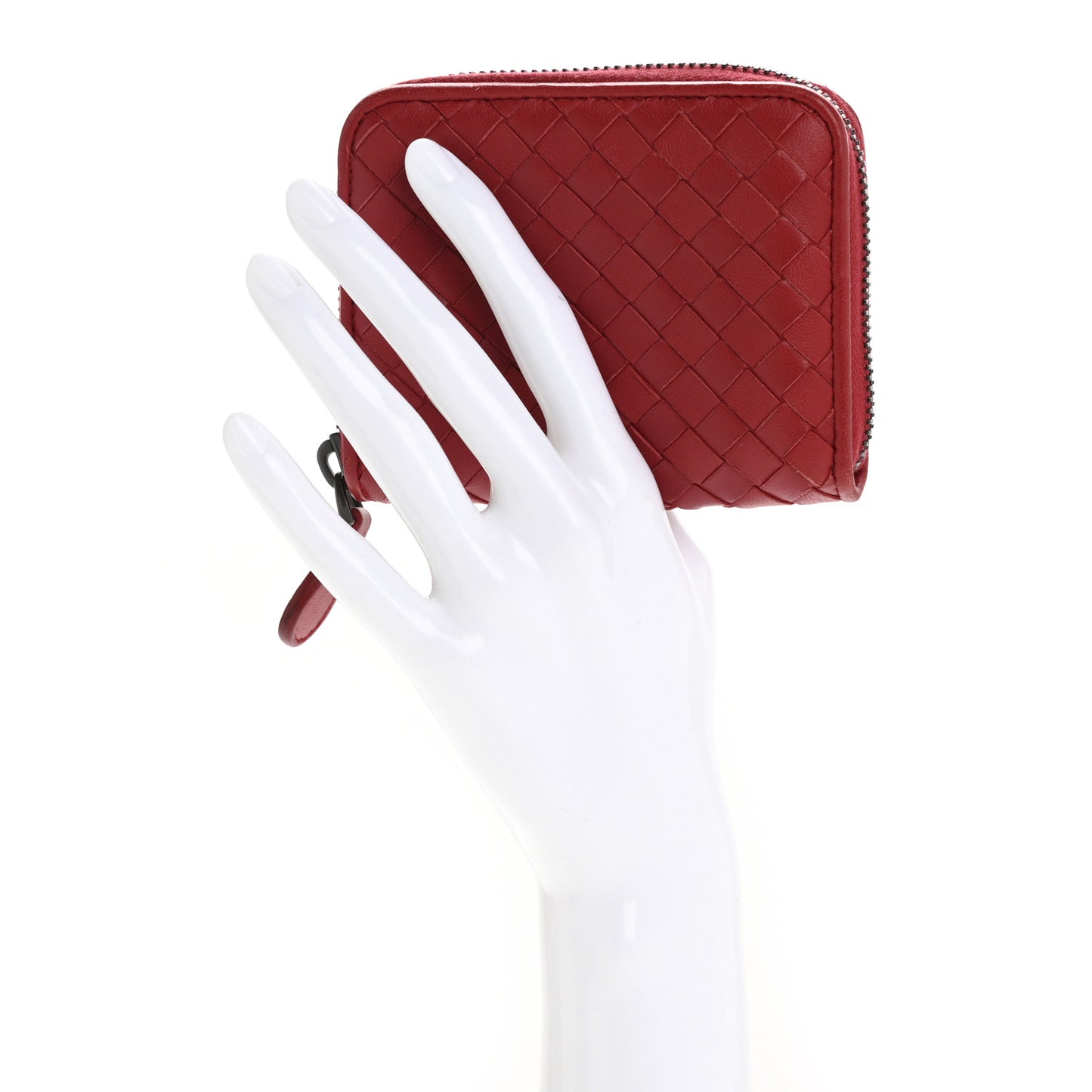 Nappa Intrecciato Zip Around Coin Purse Red