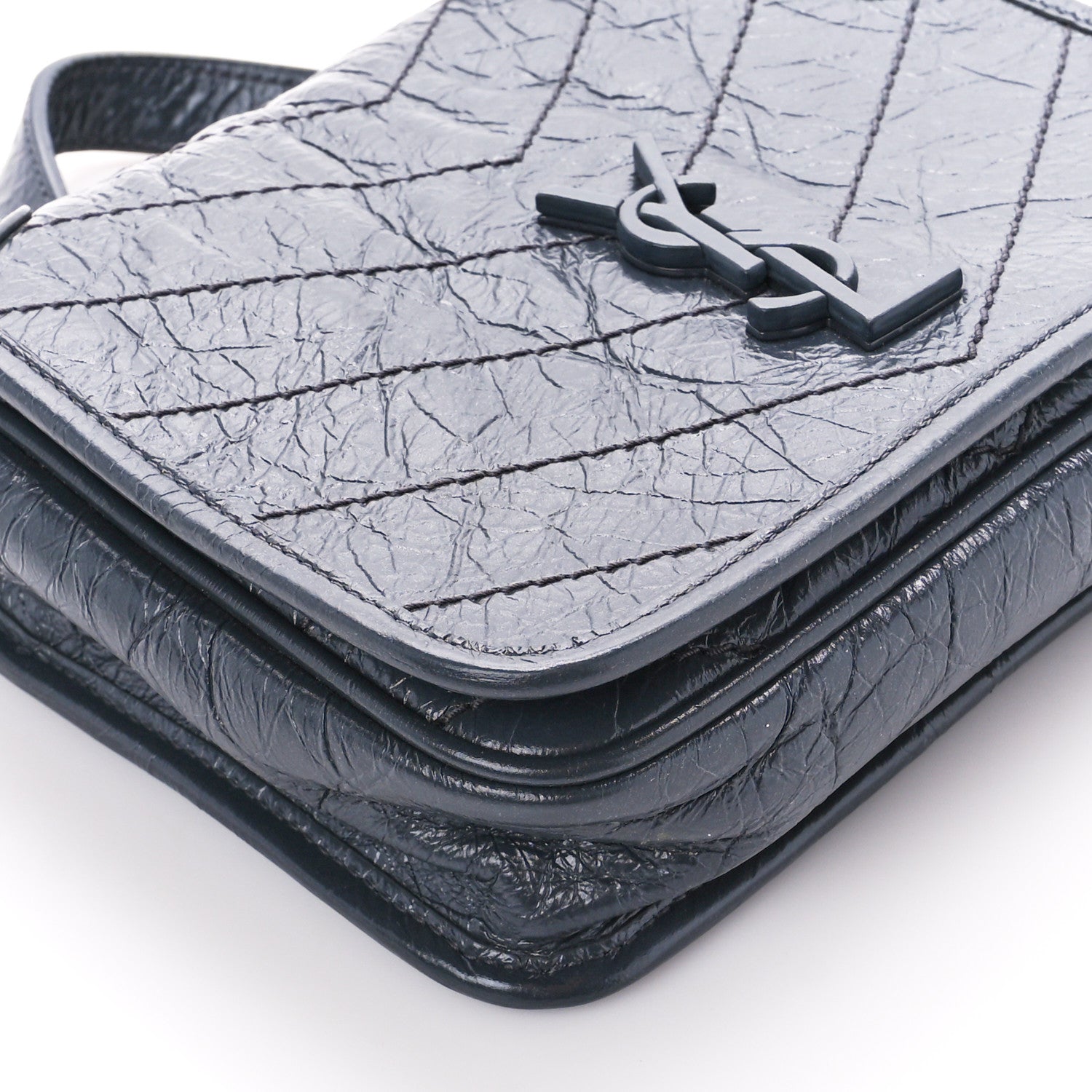Saint Laurent Crinkled Calfskin Matelasse Monogram Niki Chain Wallet Fog 9 of 10