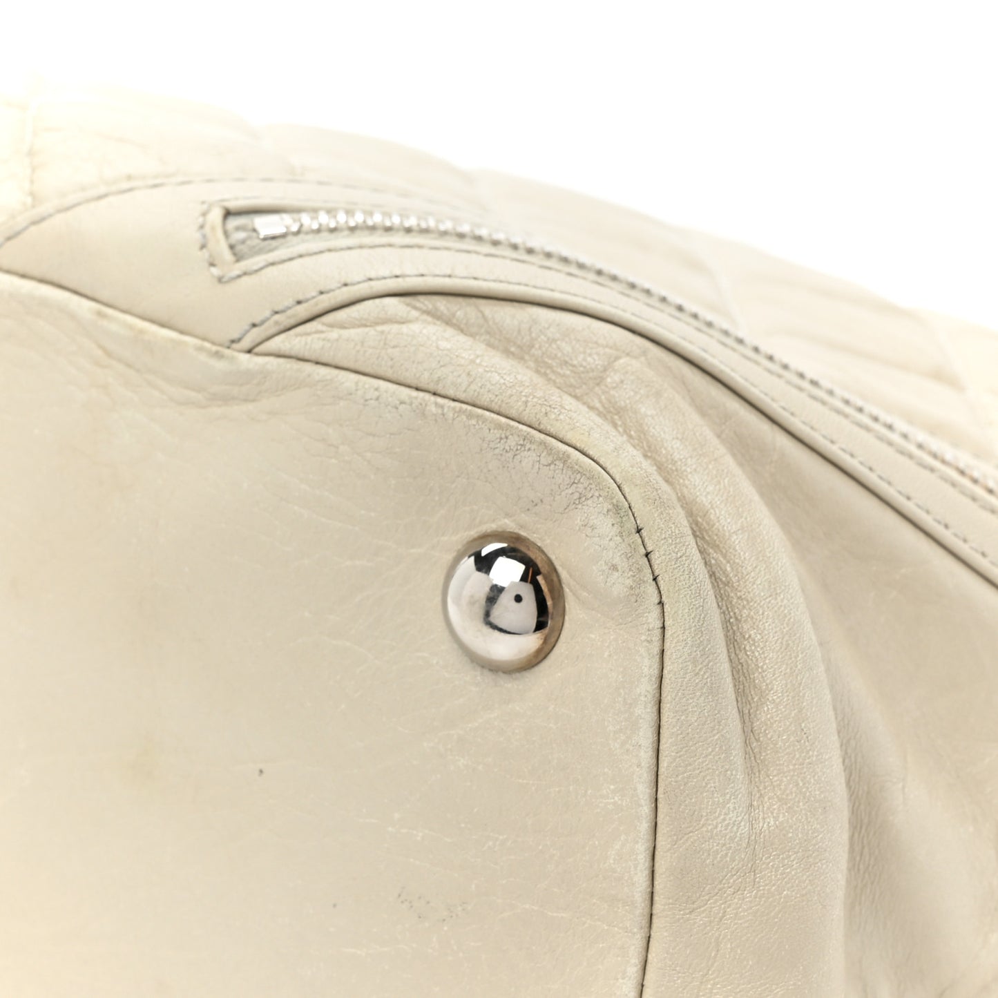 Aged Calfskin Quilted Large Cotton Club Tote Pearl