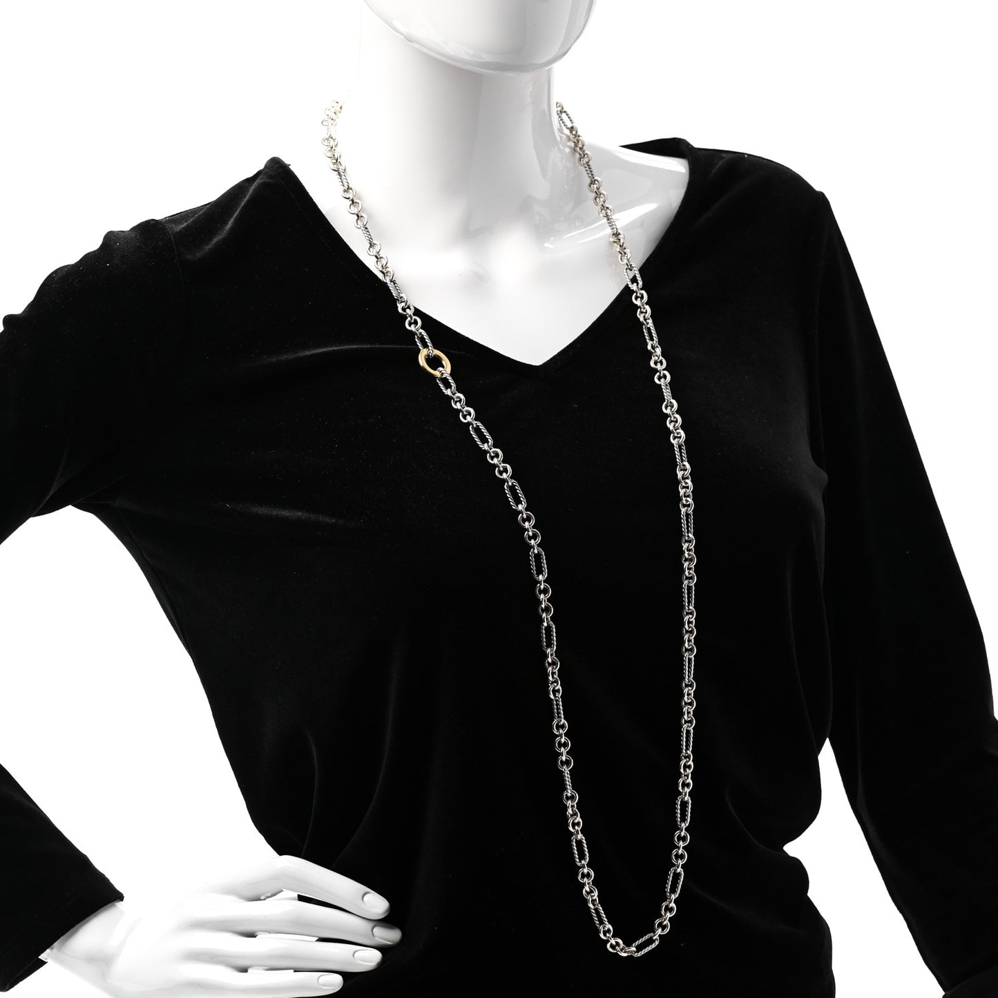 Sterling Silver 18K Yellow Gold Figaro Two Tone Link Necklace