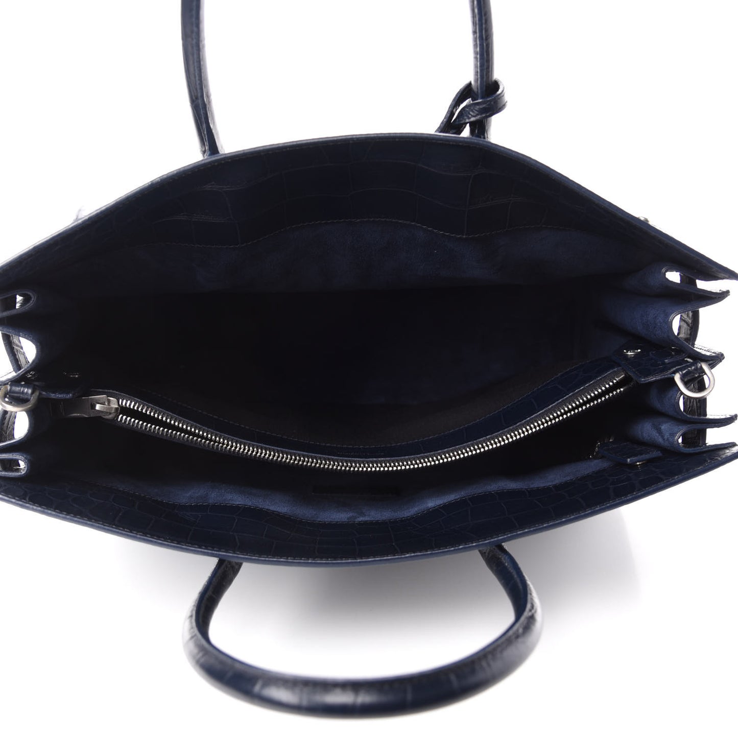 Calfskin Crocodile Embossed Medium Souple Sac De Jour Navy