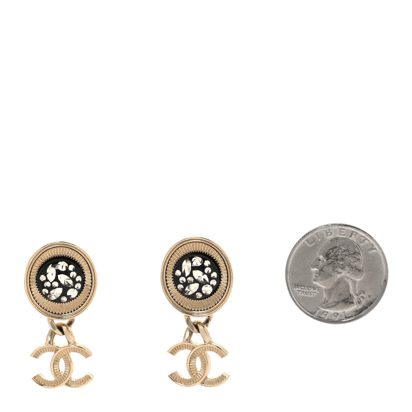 Metal Resin Crystal CC Drop Earrings Gold Black