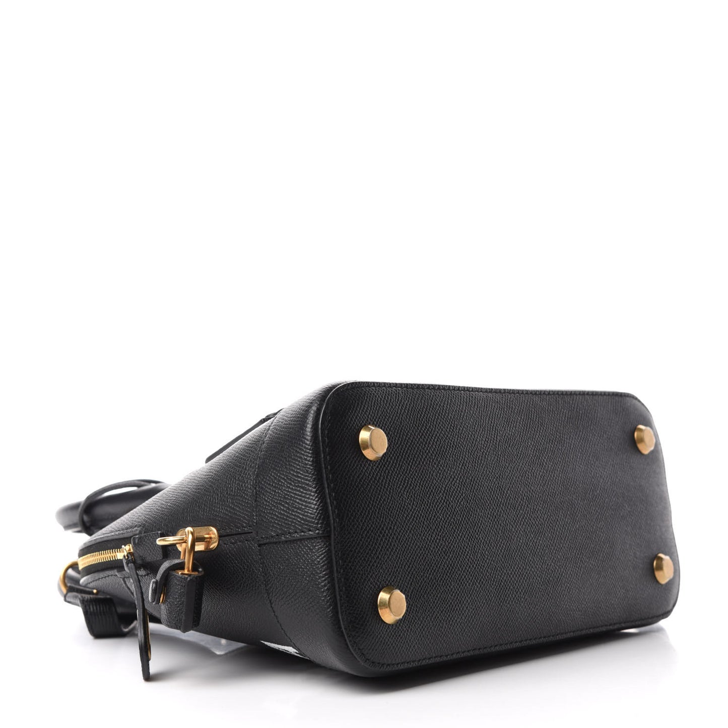 Signature Grained Calfskin Logo S Ville Top Handle Bag Black