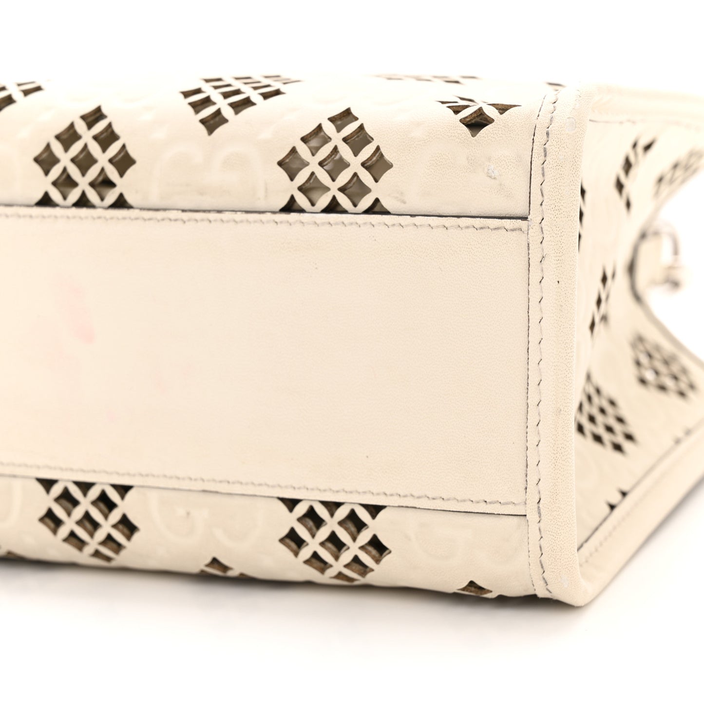 Calfskin GG Monogram Diamond Cut Small Ophidia Tote Bag Off White
