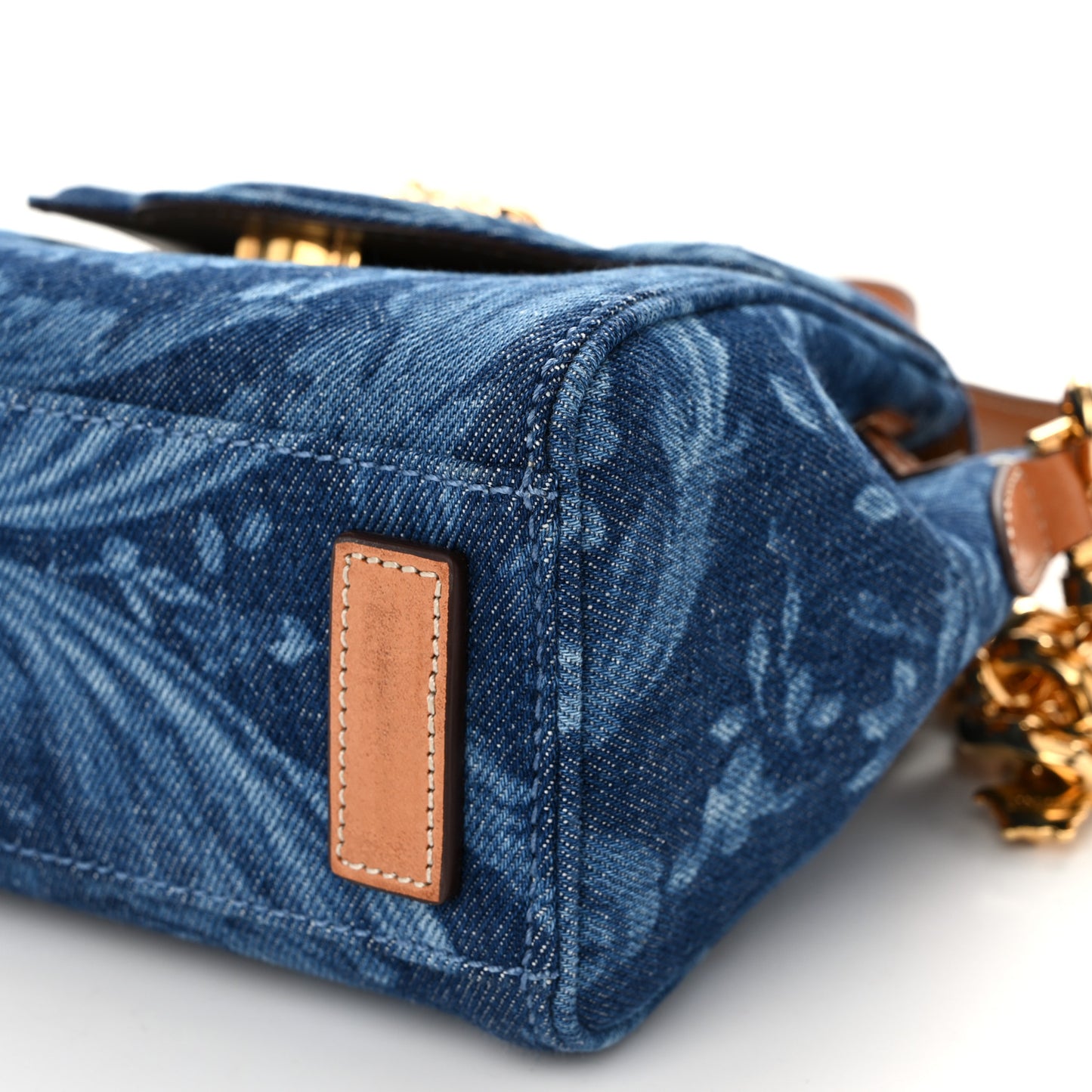 Denim Barocco Small La Medusa Chain Top Handle Handbag Blue Camel