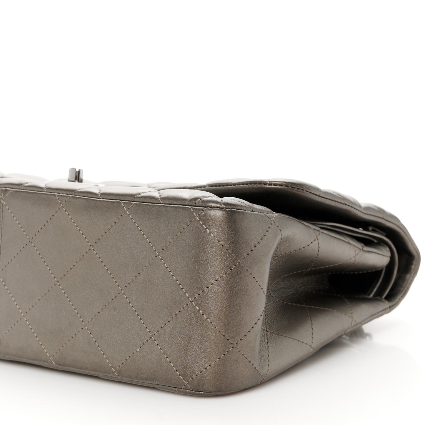 Metallic Lambskin Quilted Jumbo Double Flap Pewter