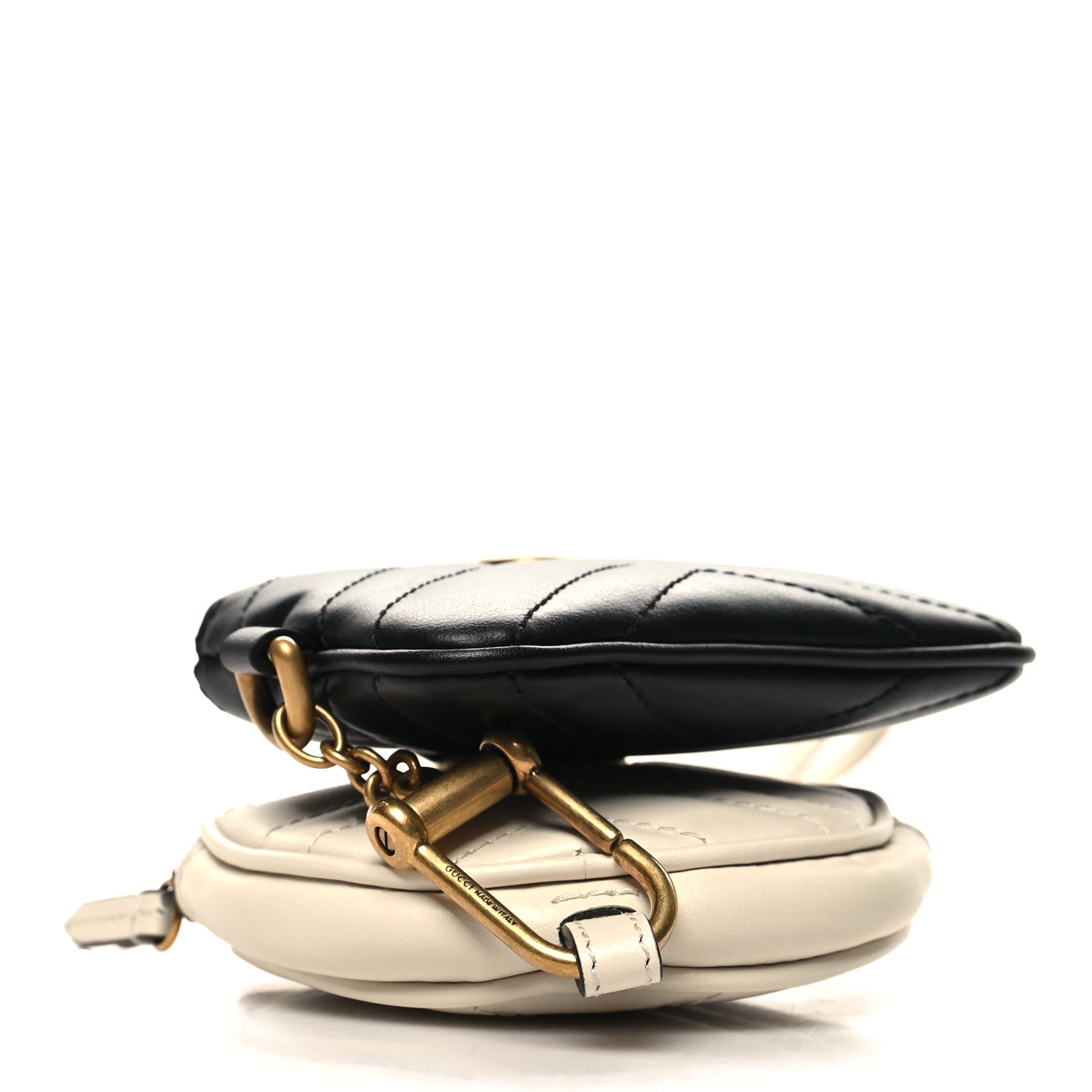 Gucci Calfskin Matelasse GG Marmont Round Coin Purse And Key Case White Black 4 of 11