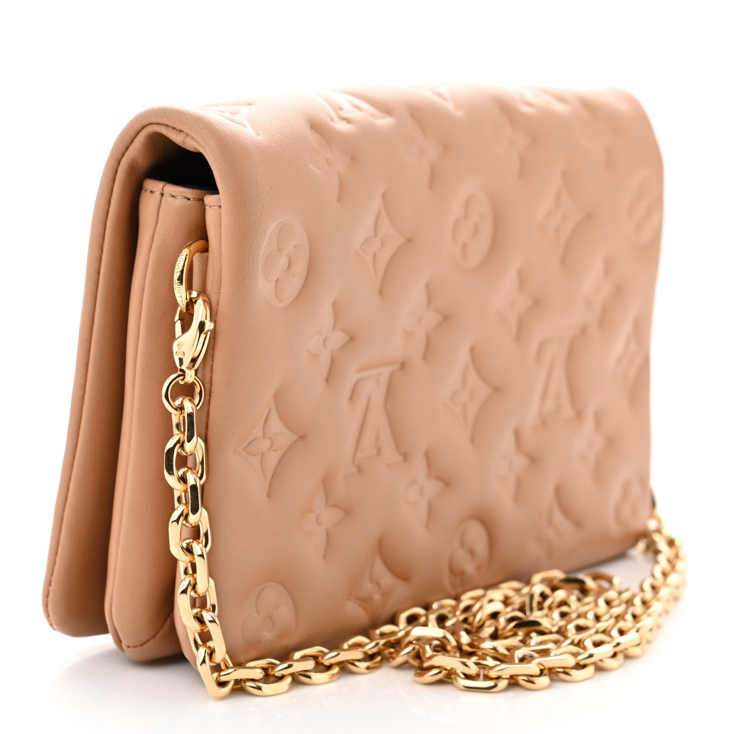 Louis Vuitton Lambskin Embossed Monogram Pochette Coussin Camel 3 of 9