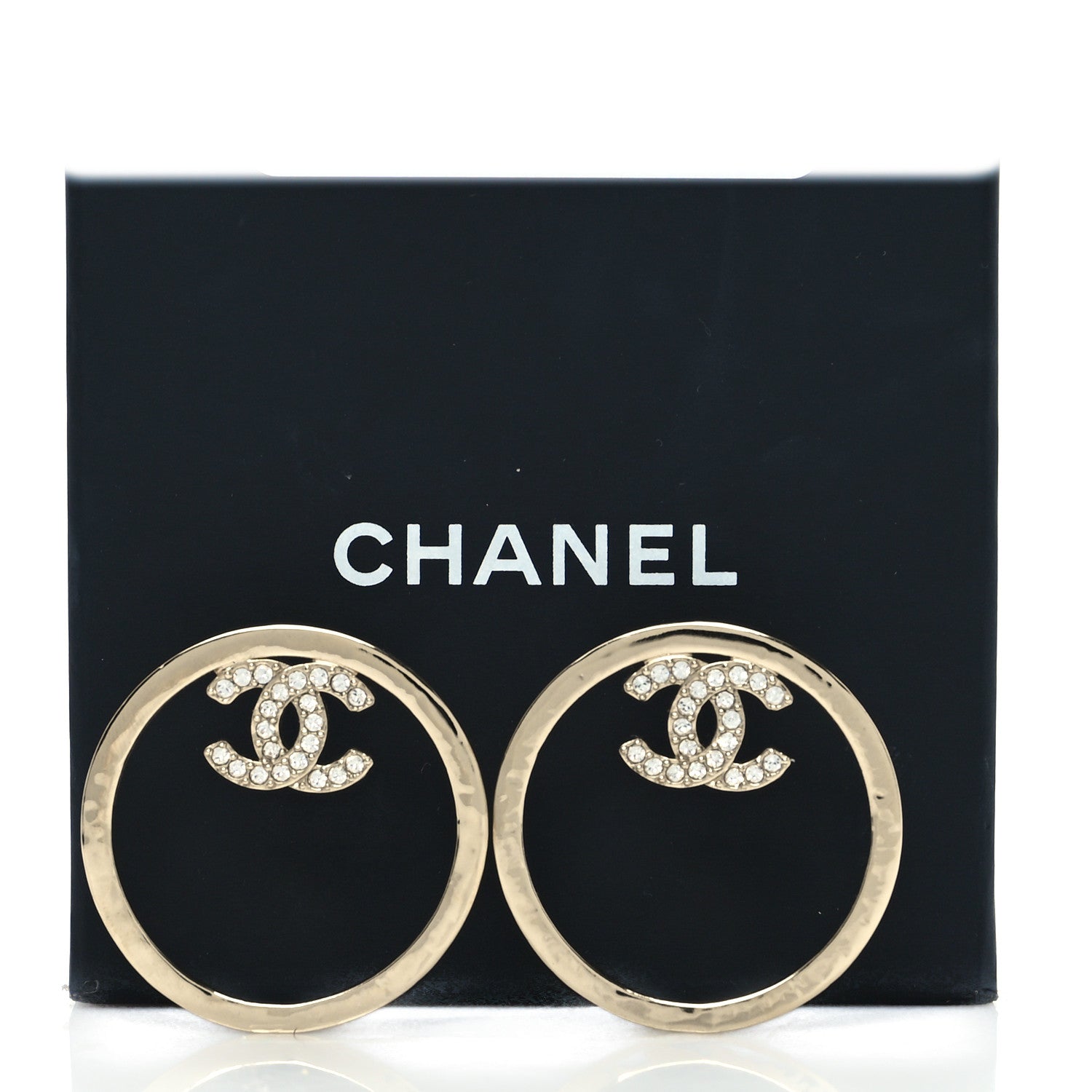 Chanel Metal Crystal CC Round Drop Earrings Gold 5 of 5