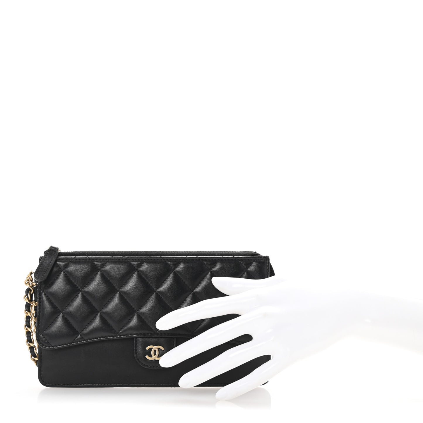 Lambskin Quilted Classic Pouch With Handle Black