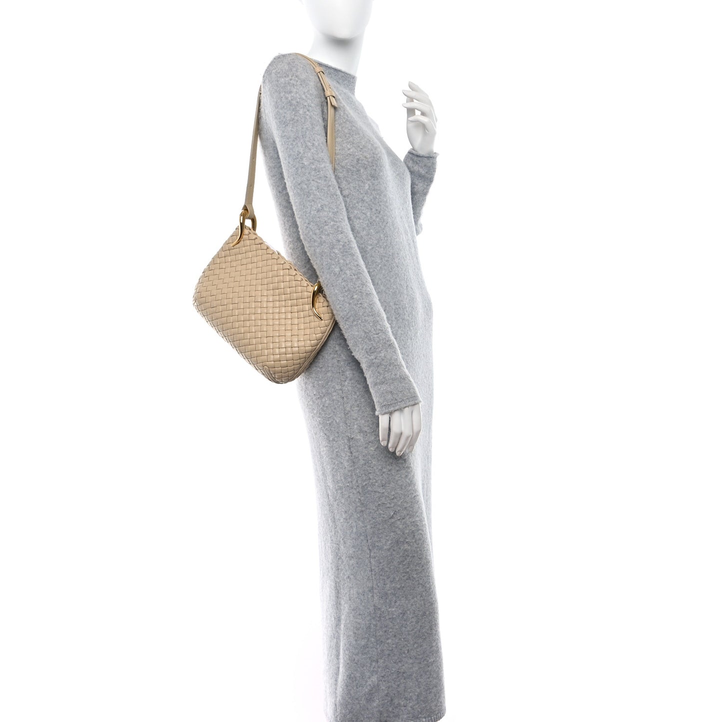 Nappa Intrecciato Small Clicker Shoulder Bag Porridge