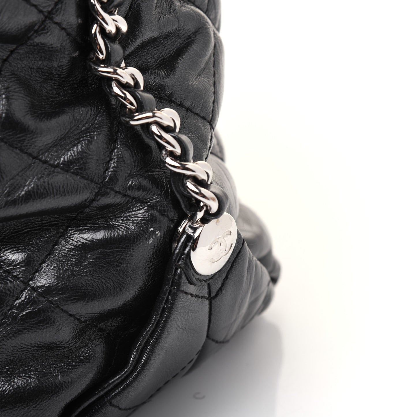 Metallic Crackled Calfskin Quilted Large Big Bang Hobo Black