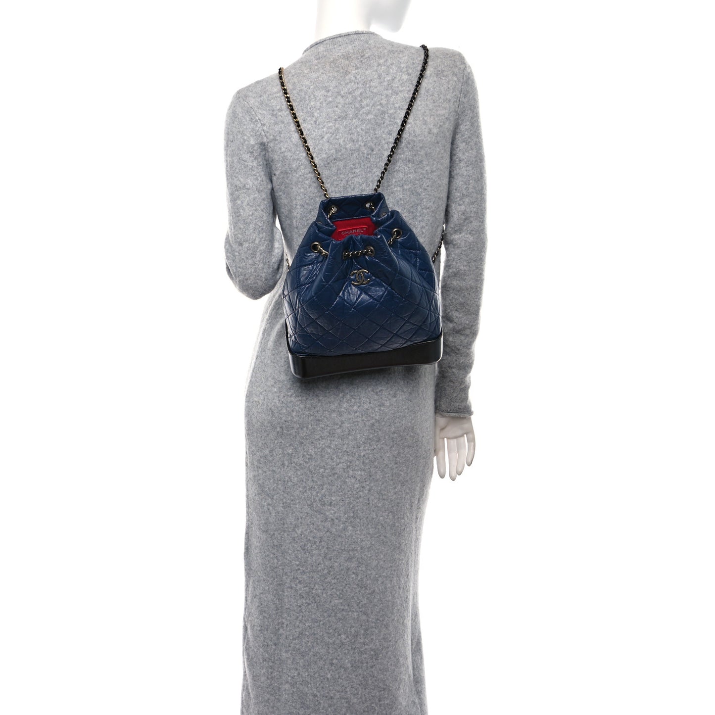 Aged Calfskin Quilted Gabrielle Backpack Navy Black