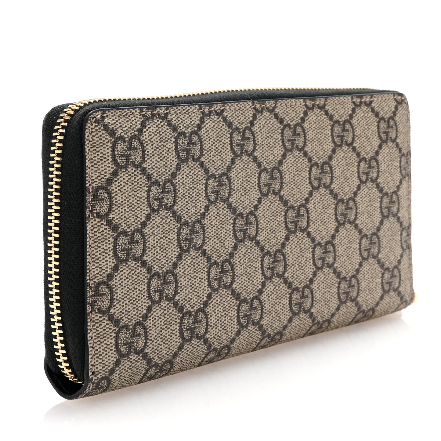 Dollar Calfskin GG Supreme Monogram GG Marmont Zip Around Wallet Black Beige Ebony