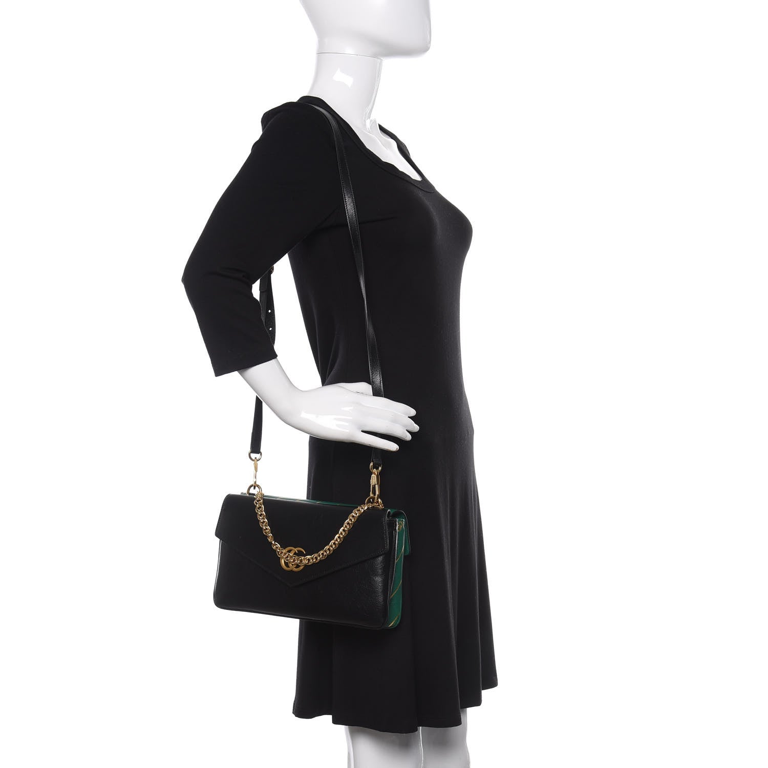 Gucci Calfskin Diagonal GG Medium Thiara Double Envelope Shoulder Bag Emerald Green Black 2 of 11