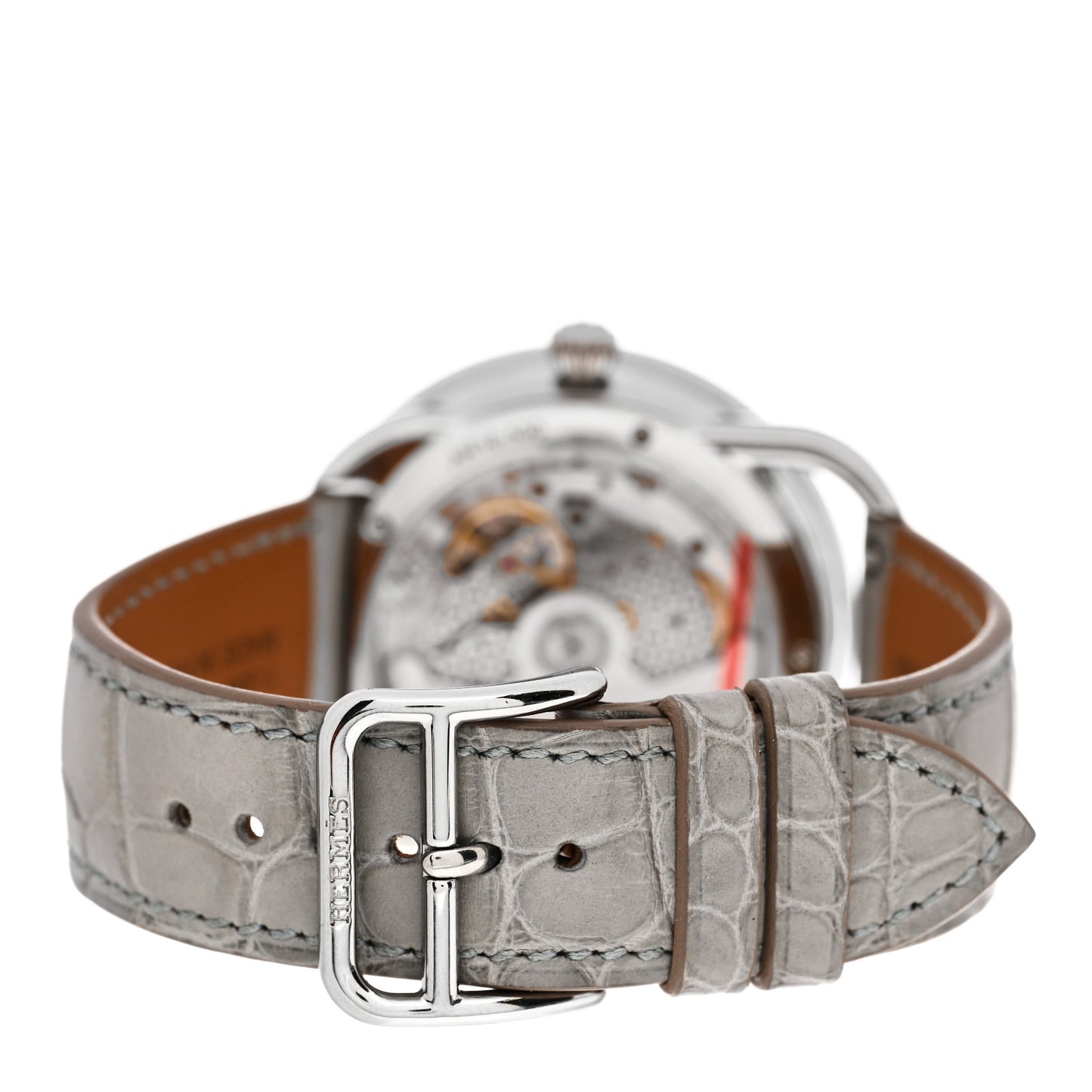 Stainless Steel Alligator Diamond Bezel Mother of Pearl 38mm Arceau Le Temps Voyageur Automatic Watch Gris Perle