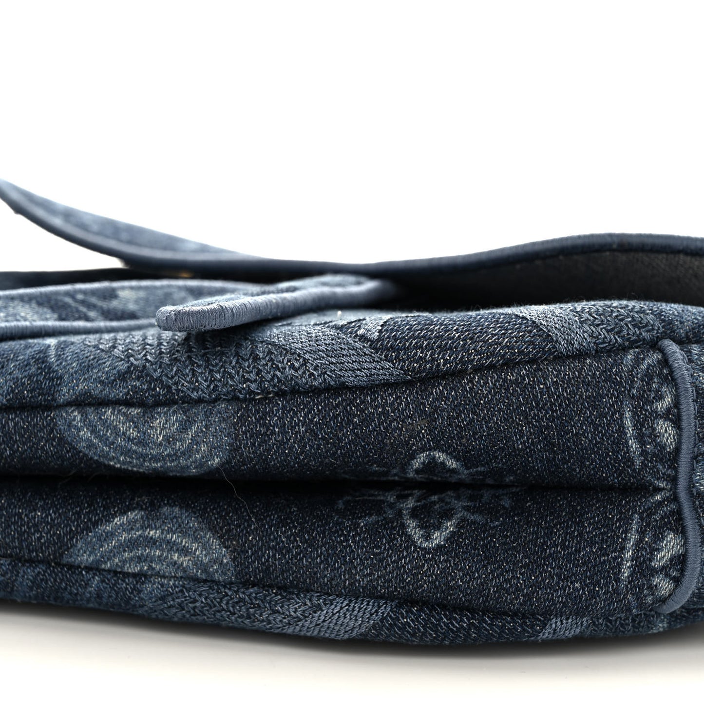 Denim Flowers Embroidered Saddle Bag Blue
