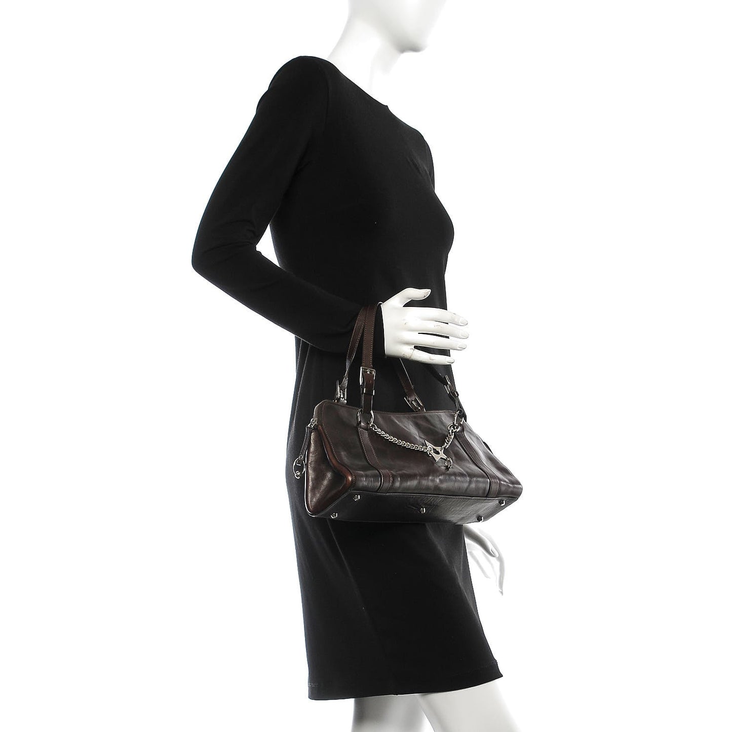 Calfskin Hardcore Pierced Shoulder Bag Brown
