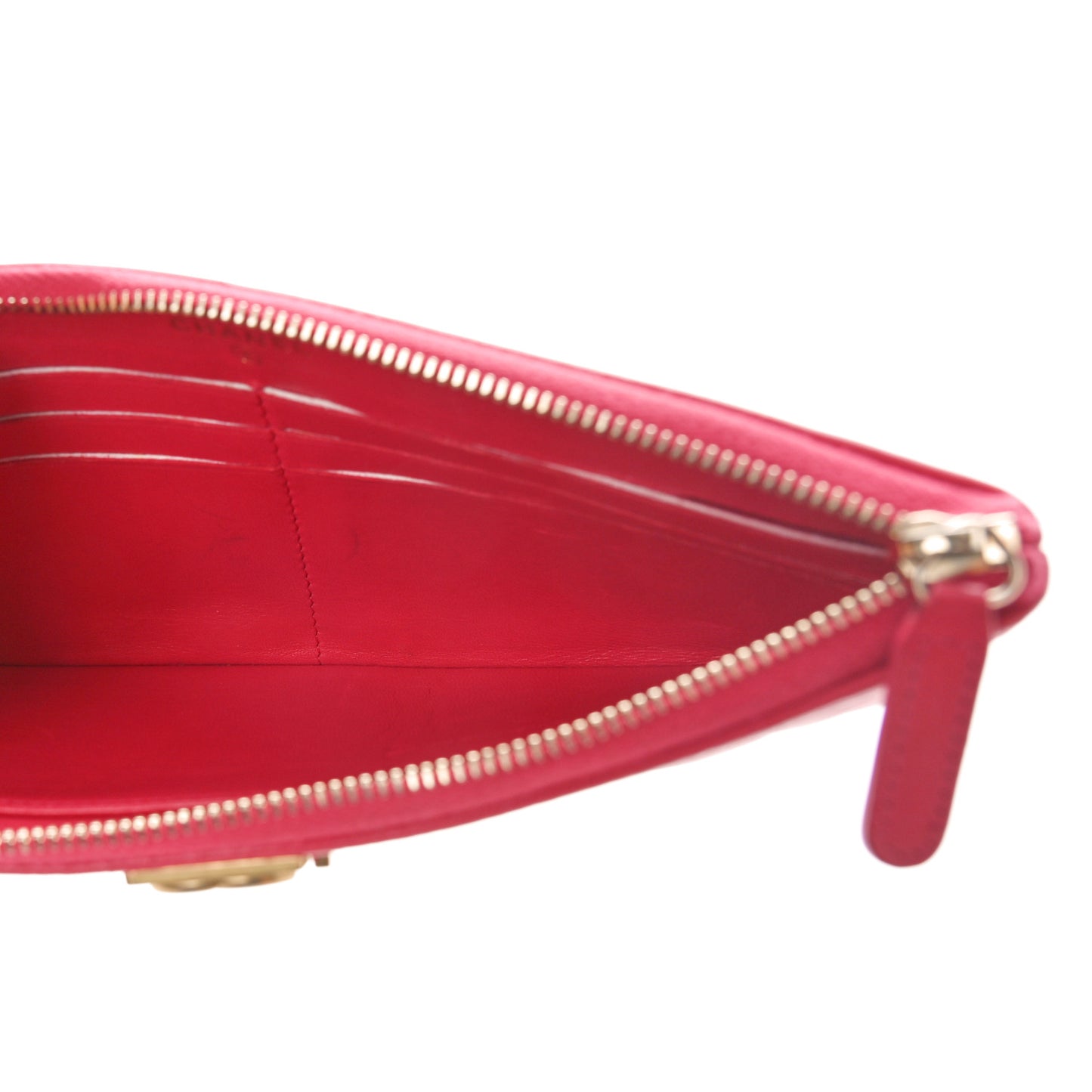 Lambskin Quilted Small Boy Zipped Pouch Red