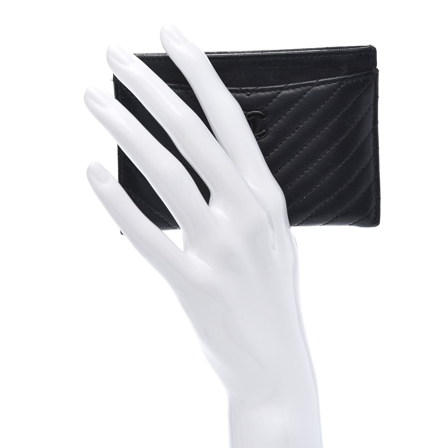 Lambskin Chevron Quilted Card Holder So Black