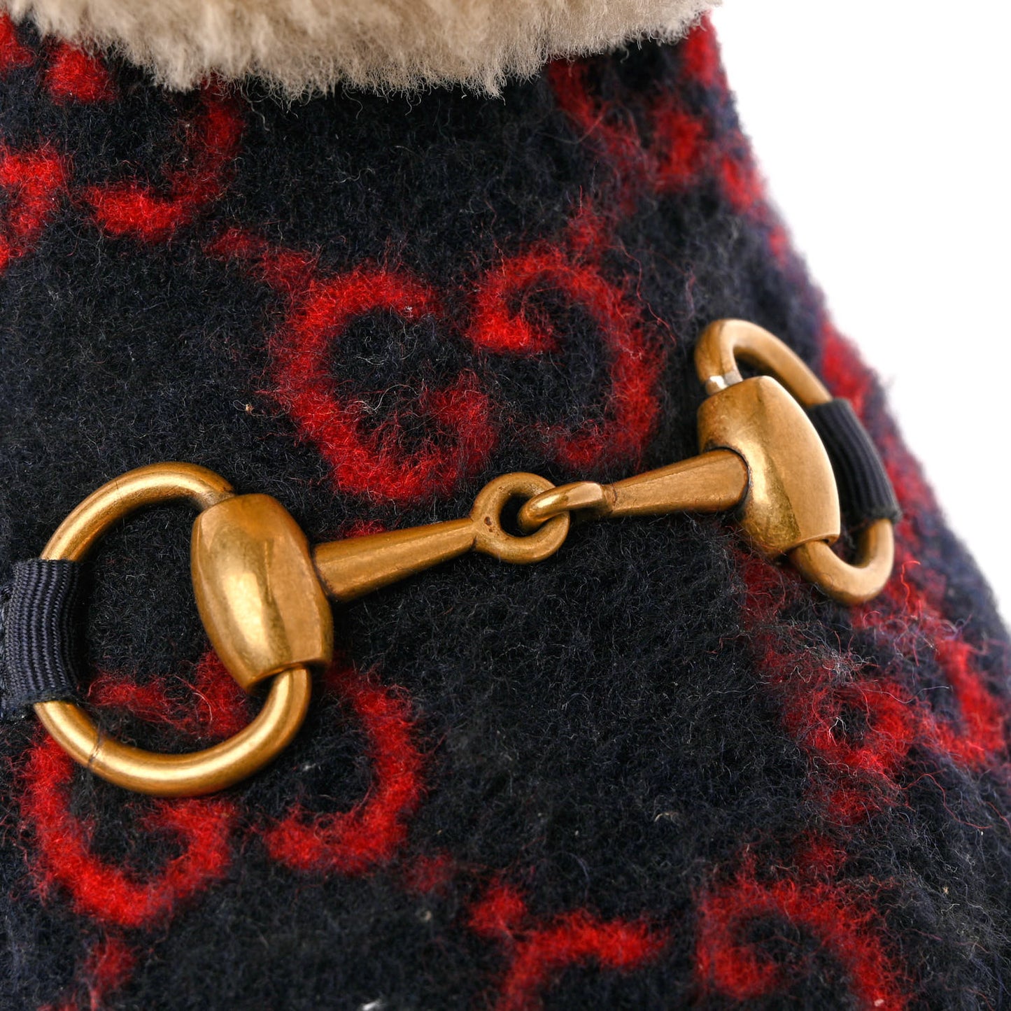 Covered Wool GG Monogram Mens Fria Horsebit Ankle Boots 8 Blue Red Butterscotch