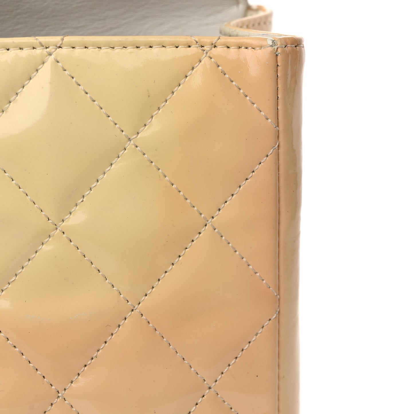 Patent Quilted Top Handle Single Flap Light Beige