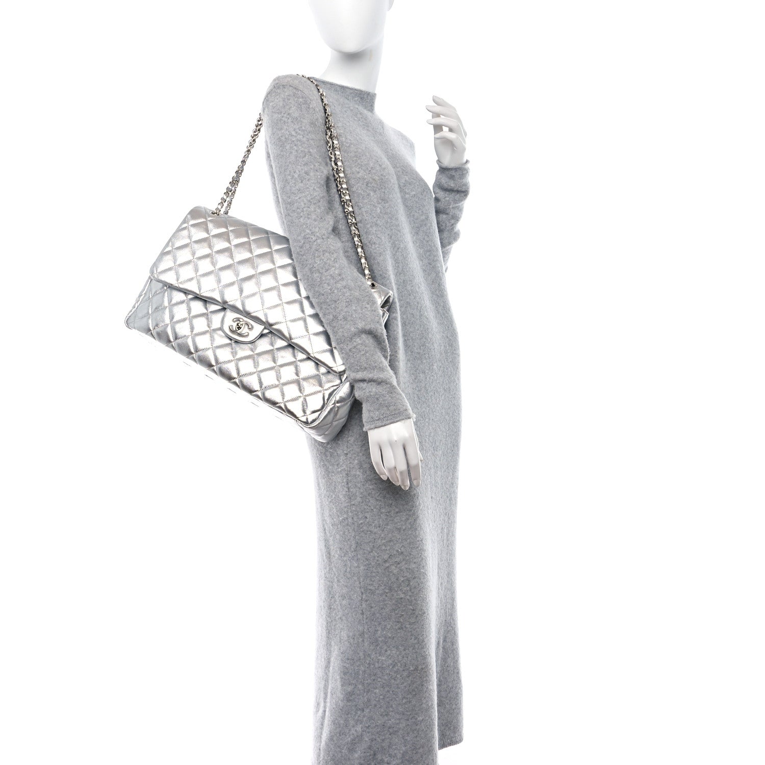 Chanel Metallic Lambskin Quilted XXL Travel Flap Bag Silver 2 of 9