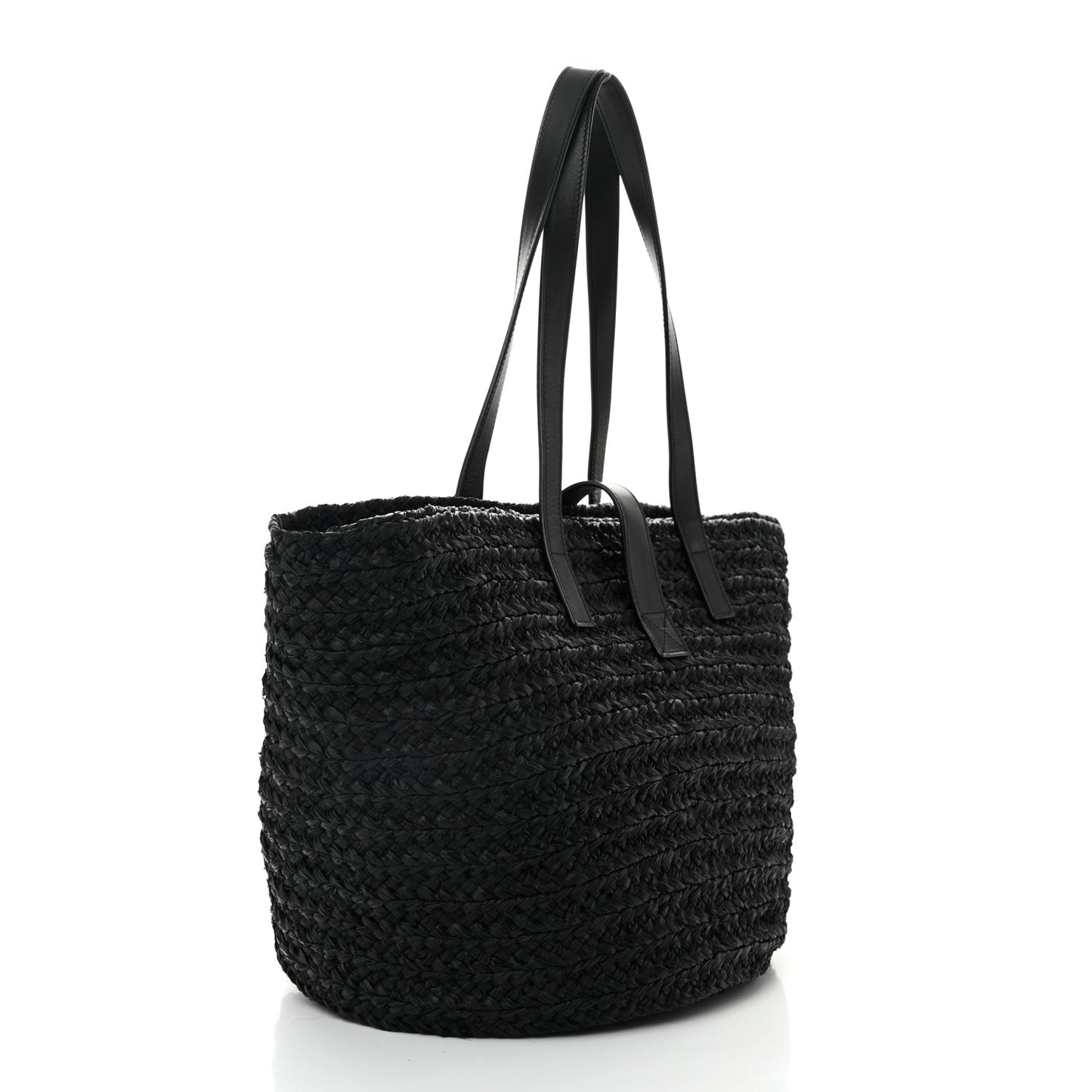 Raffia Calfskin Celtic Buckle Medium Panier Tote Black