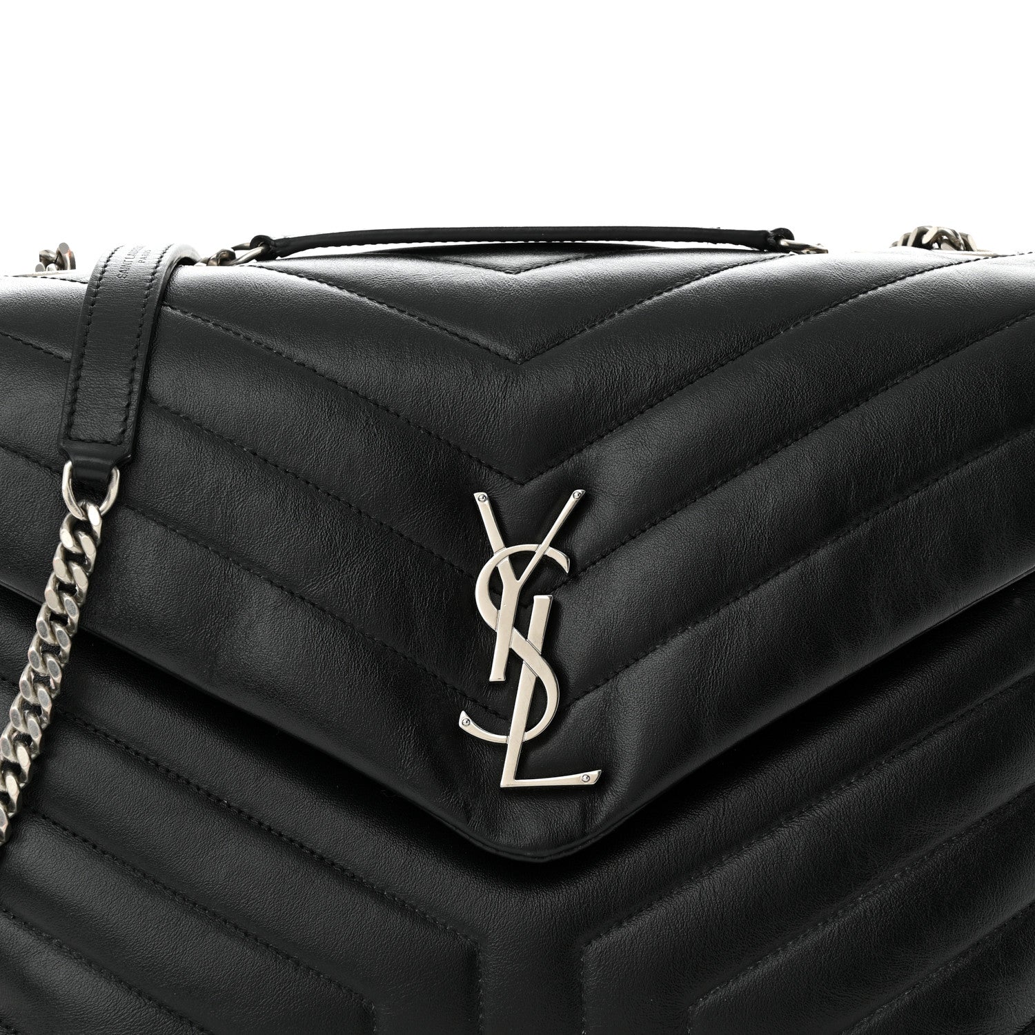 Saint Laurent Calfskin Y Quilted Monogram Medium Loulou Chain Satchel Black 8 of 14