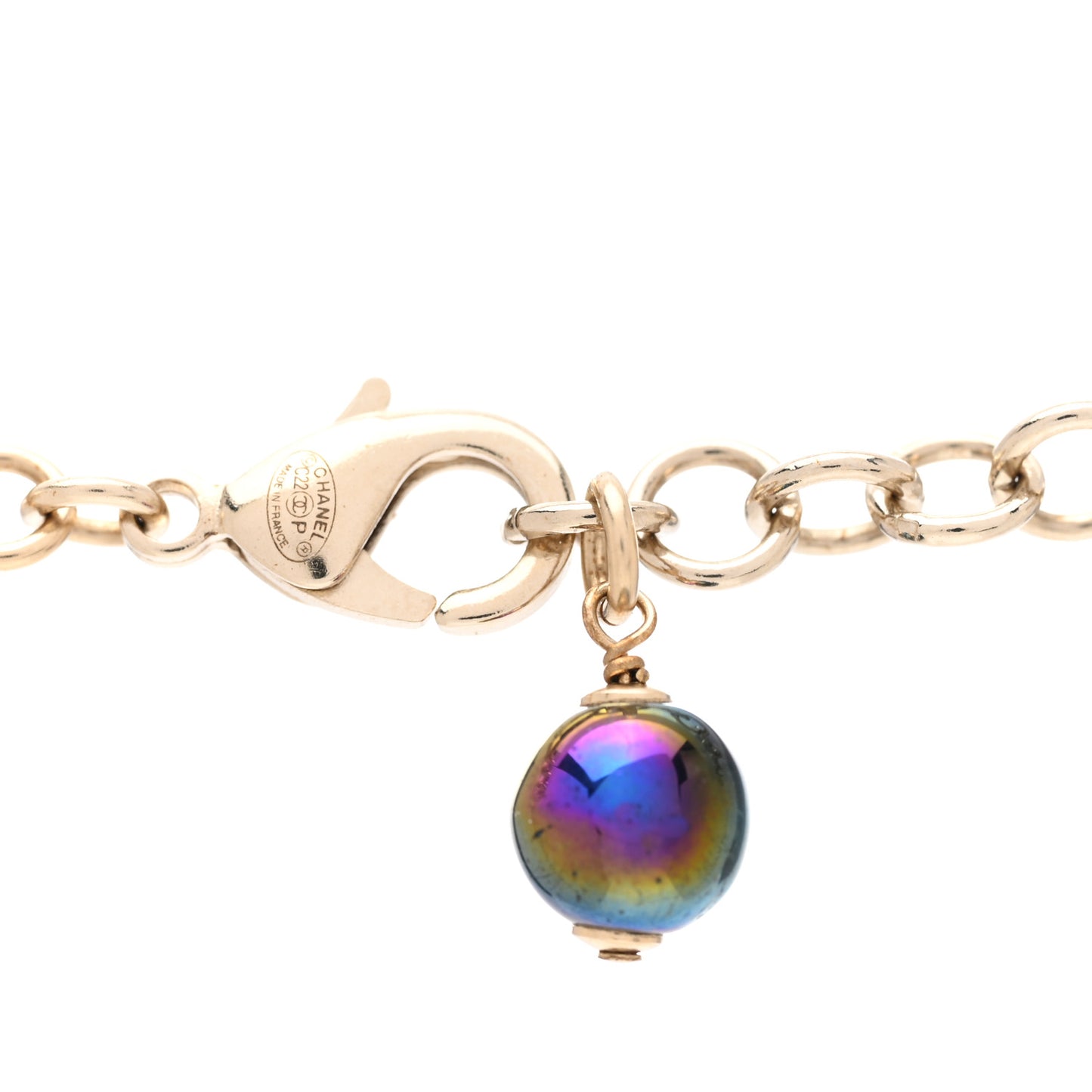 Pearl CC Chain Short Necklace Gold Purple Grey