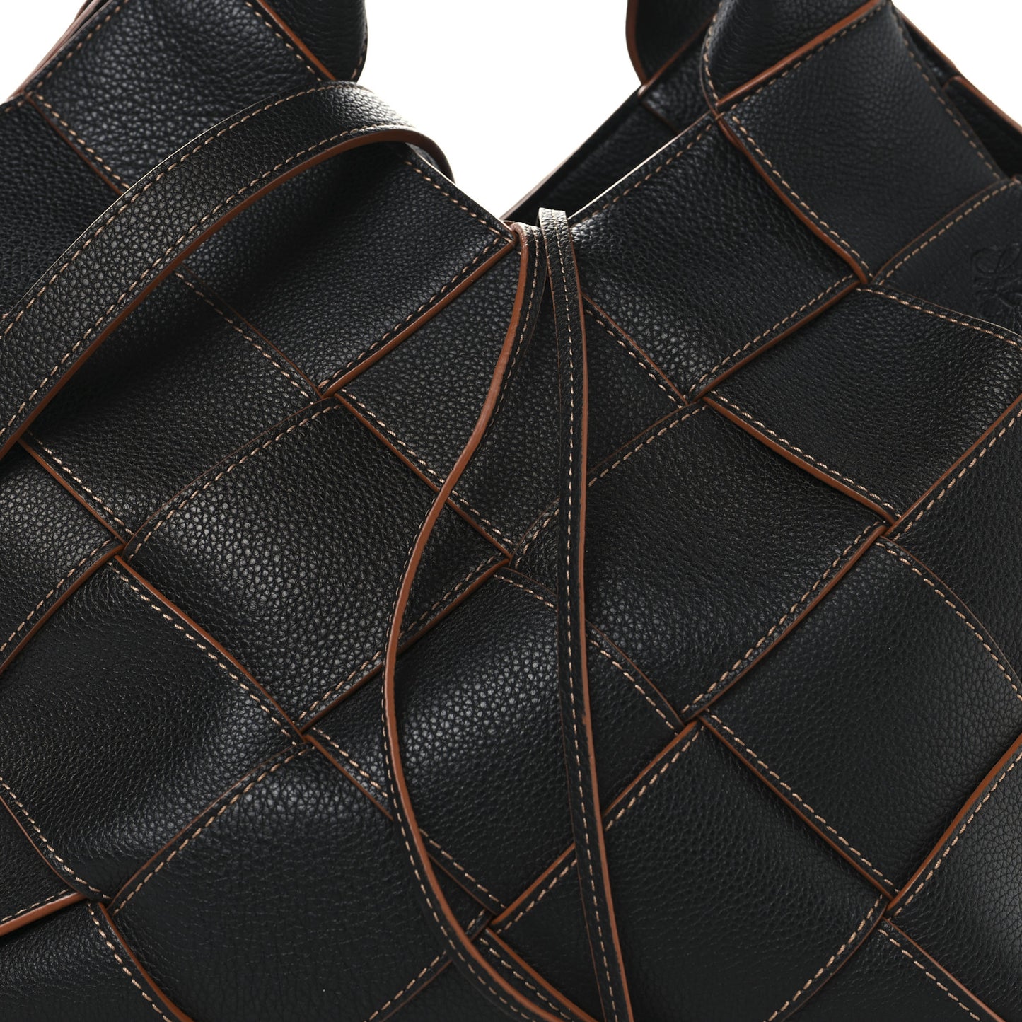 Soft Grained Calfskin Woven Basket Bag Black Tan