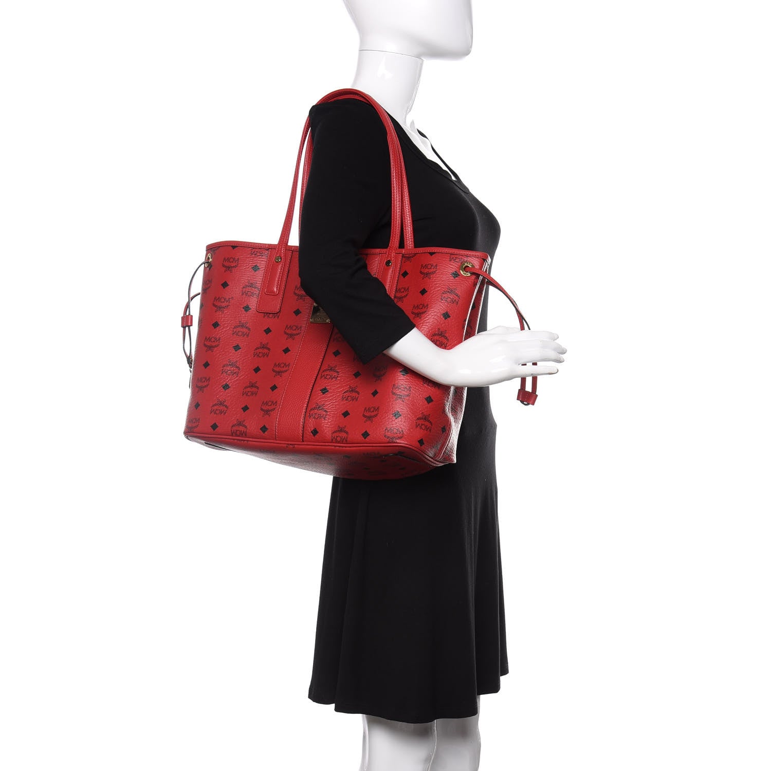 MCM Visetos Medium Liz Reversible Shopper Tote Ruby Red 2 of 15