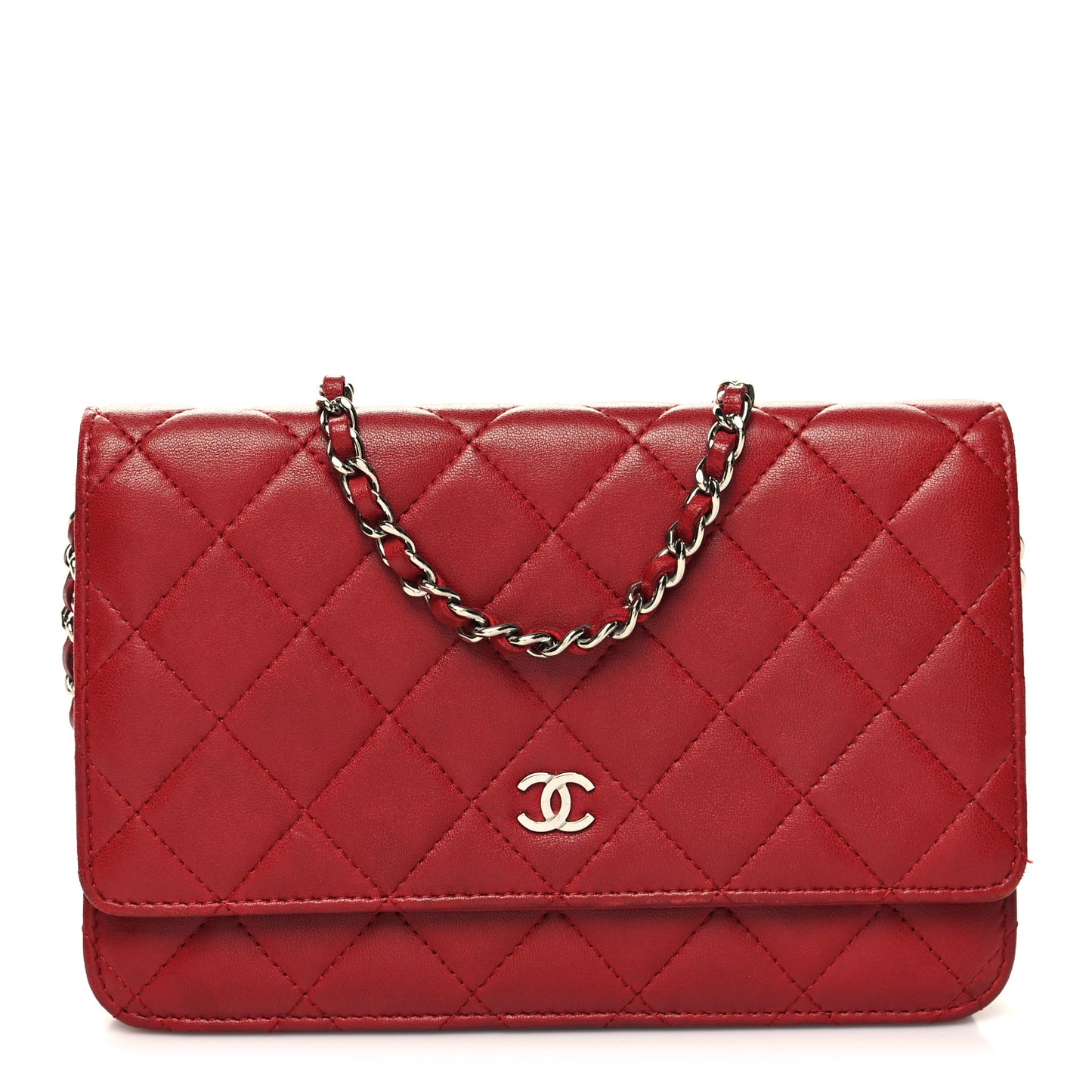 Lambskin Quilted Wallet On Chain WOC Red