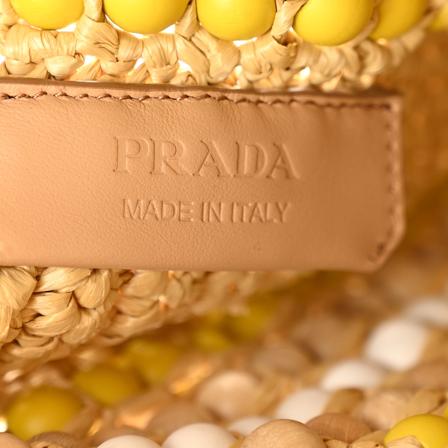 Prada Raffia Wood Bead Embroidered Logo Tote Bag Naturale 6 of 11