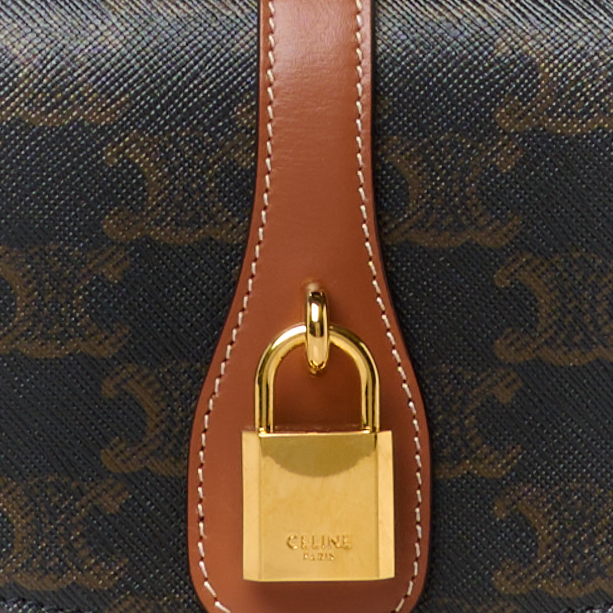 Triomphe Canvas Calfskin Tabou Clutch on Strap Tan