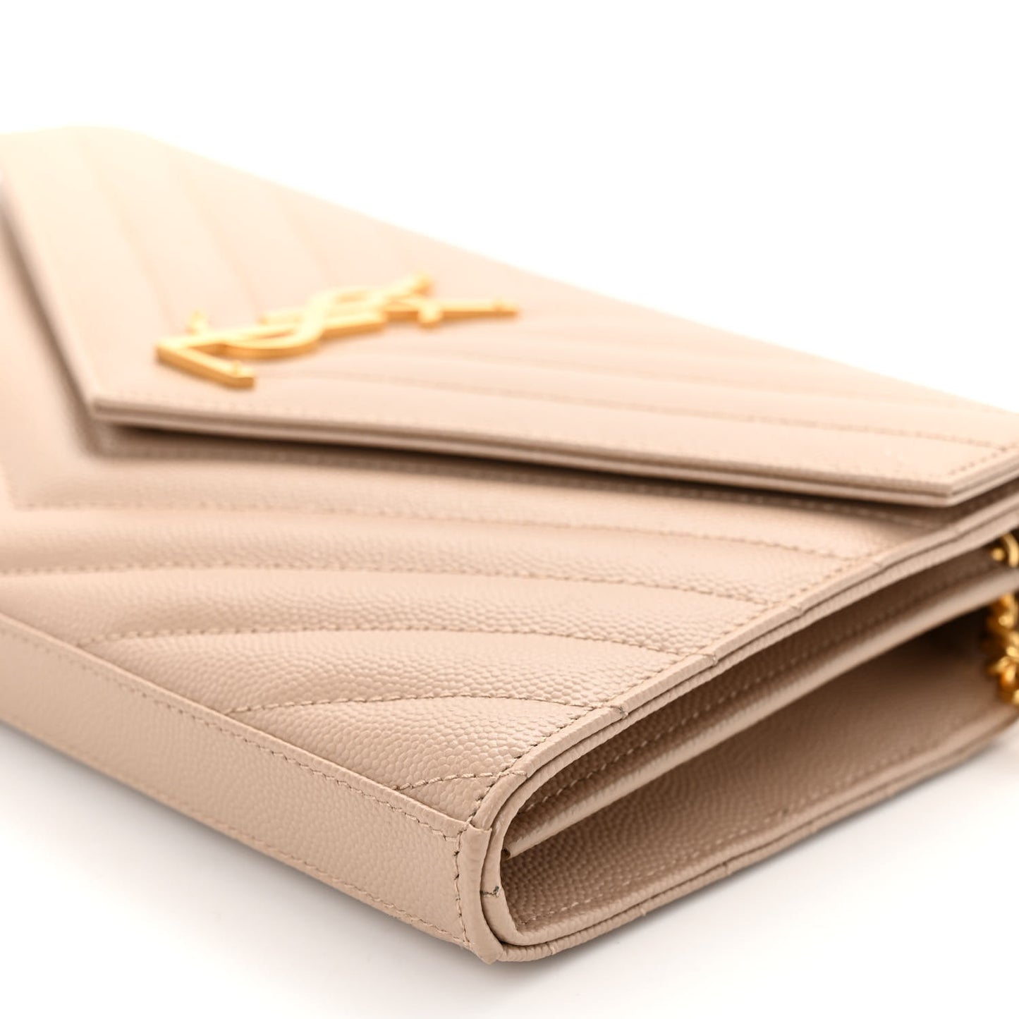 Grain De Poudre Matelasse Chevron Monogram Chain Wallet Dark Beige