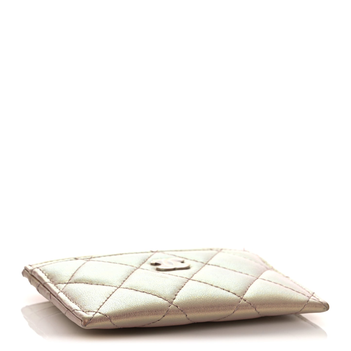 Iridescent Calfskin Quilted Card Holder Pink