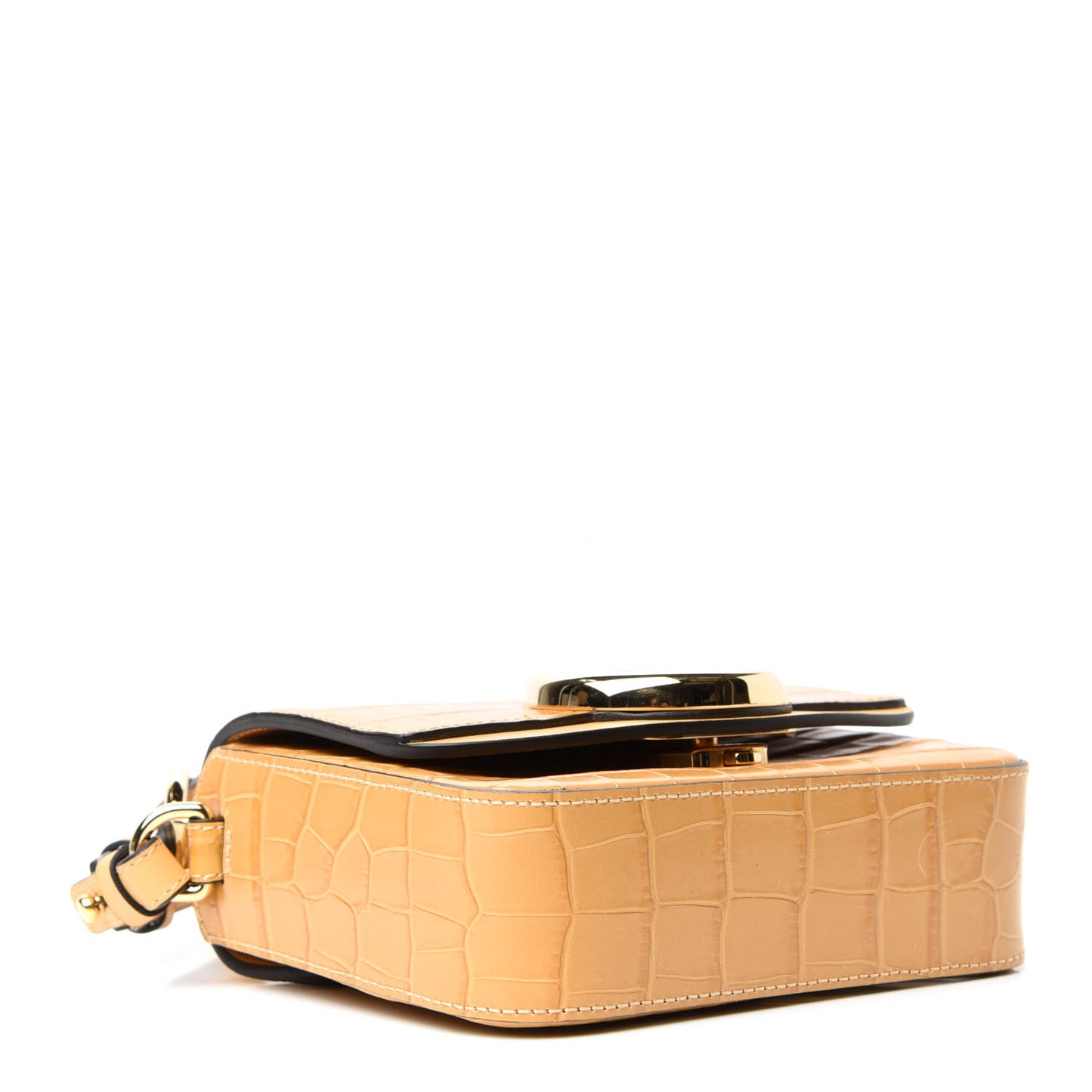 Calfskin Crocodile Embossed Mini C Double Carry Honey Gold