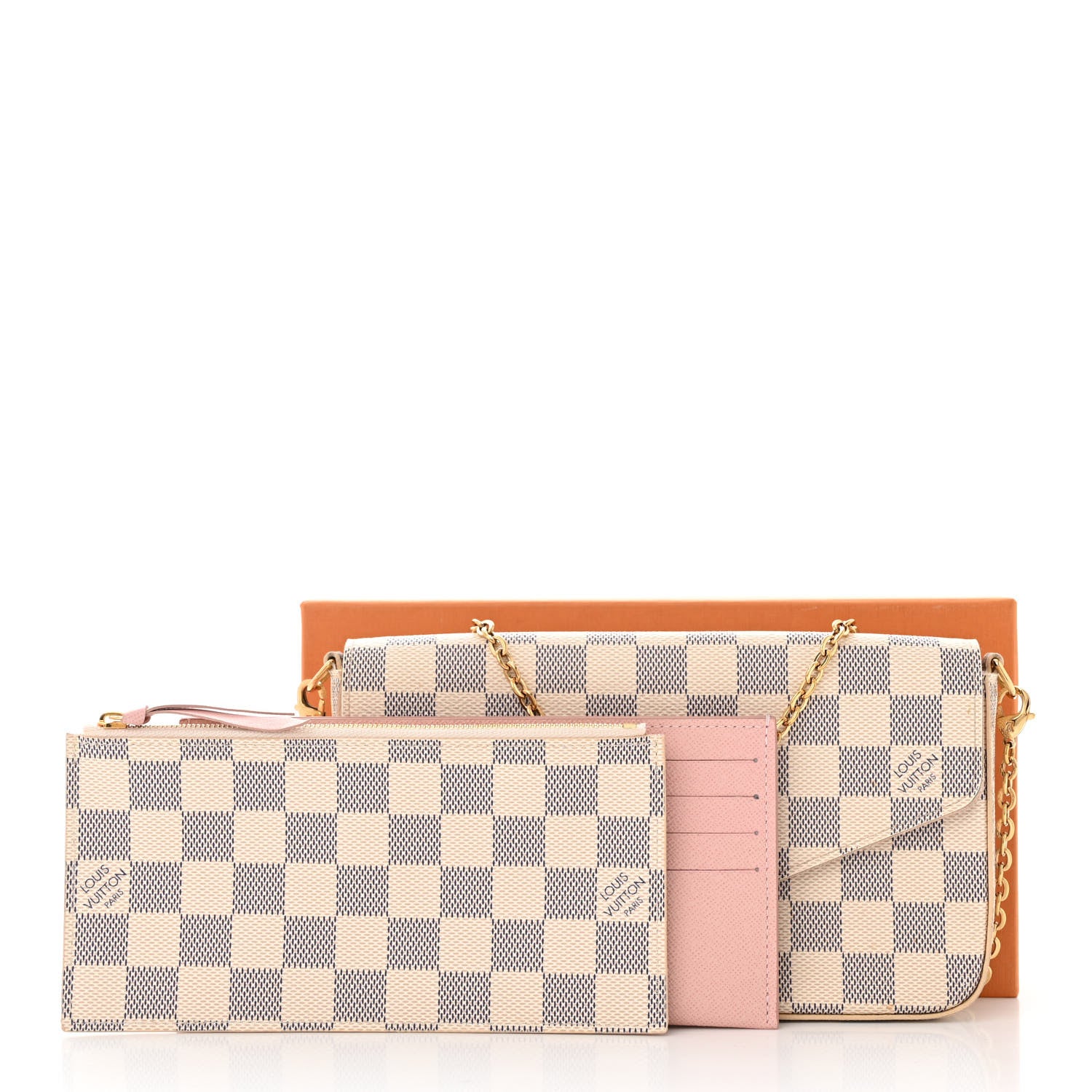 Louis Vuitton Damier Azur Pochette Felicie Chain Wallet Rose Ballerine 14 of 14