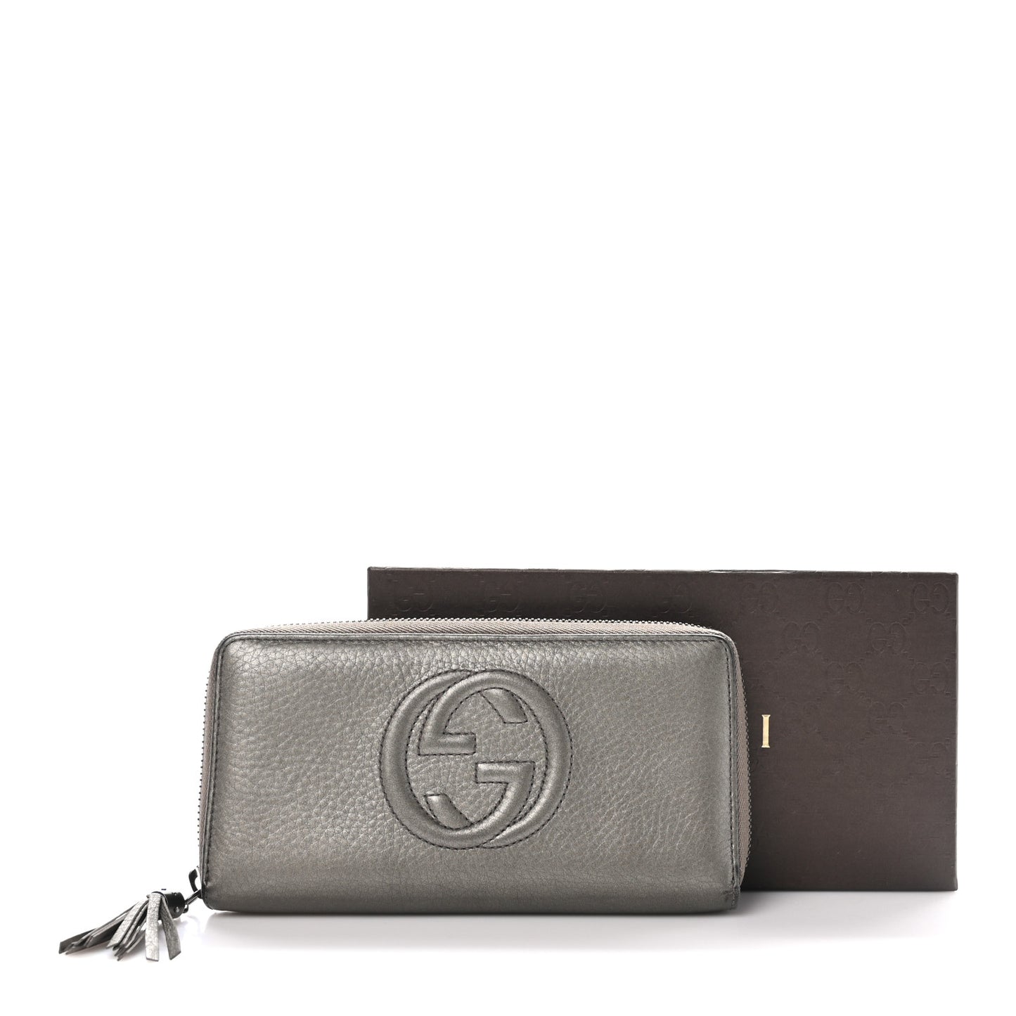 Metallic Pebbled Calfskin Soho Zip Around Wallet Sasso